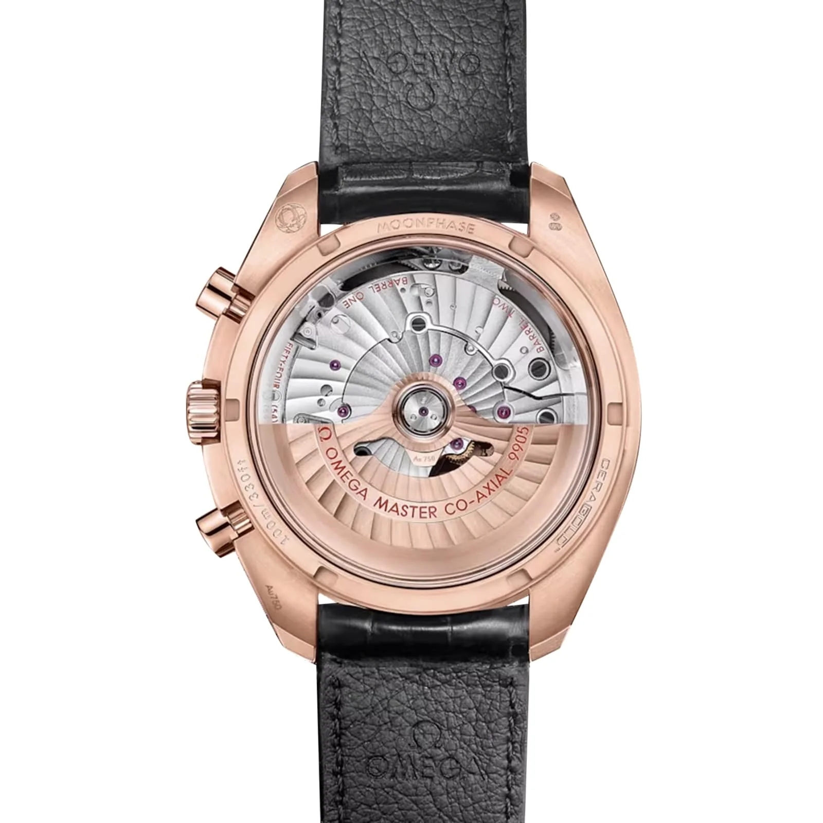 Speedmaster Moonphase 44 | 44mm, 18K Rose Gold, Alligator Leather, Black Dial - Image 2