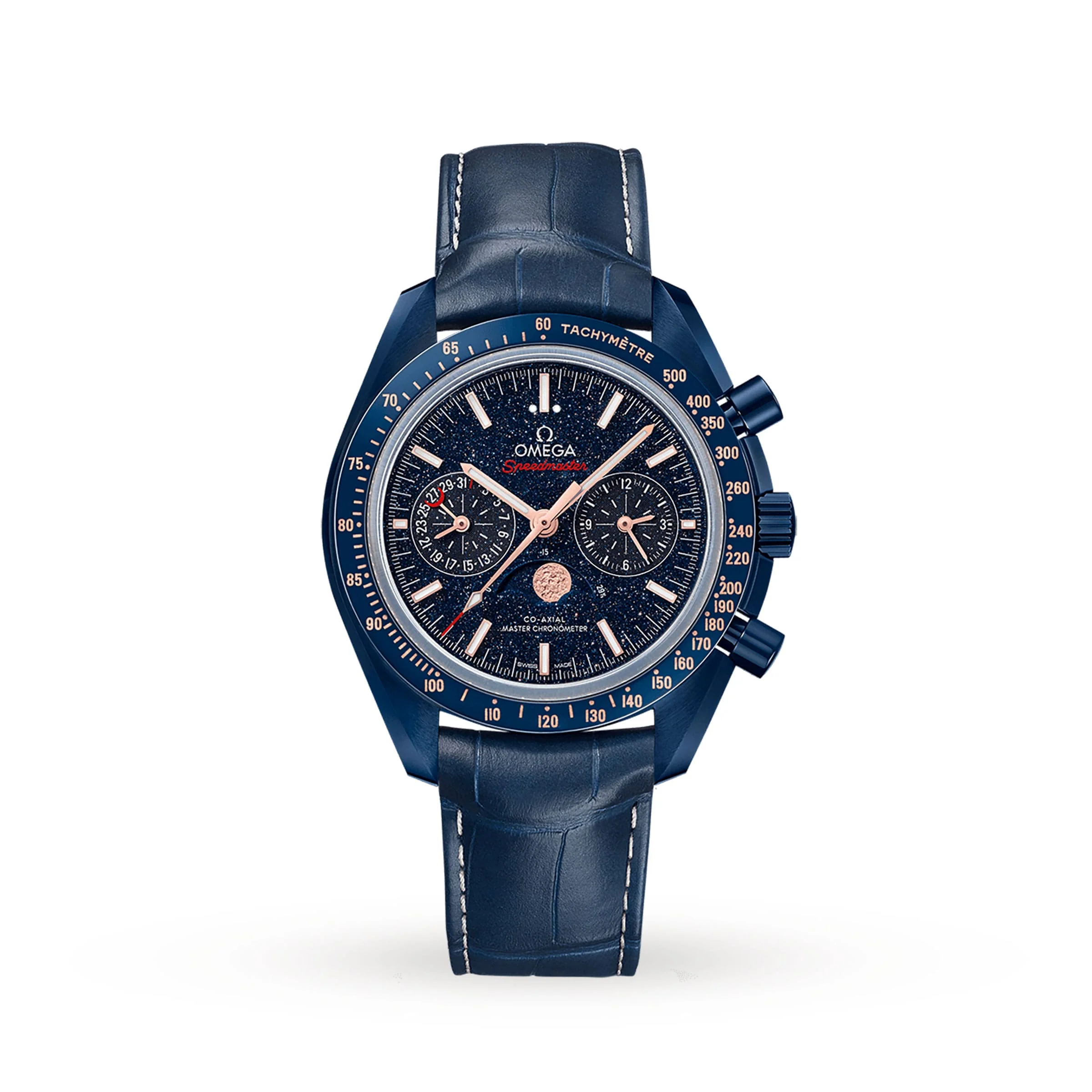 Speedmaster 44 Ceramic | 44mm, Ceramic, Alligator Leather, Blue Dial