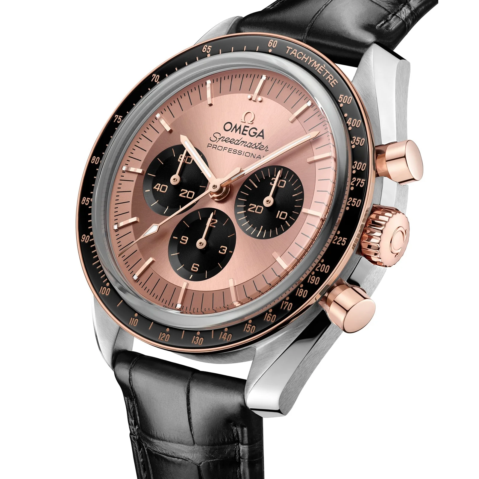 Speedmaster Moonwatch | 42mm, Two-Tone Steel & 18K Rose Gold, Alligator Leather, Pink Dial - Image 2