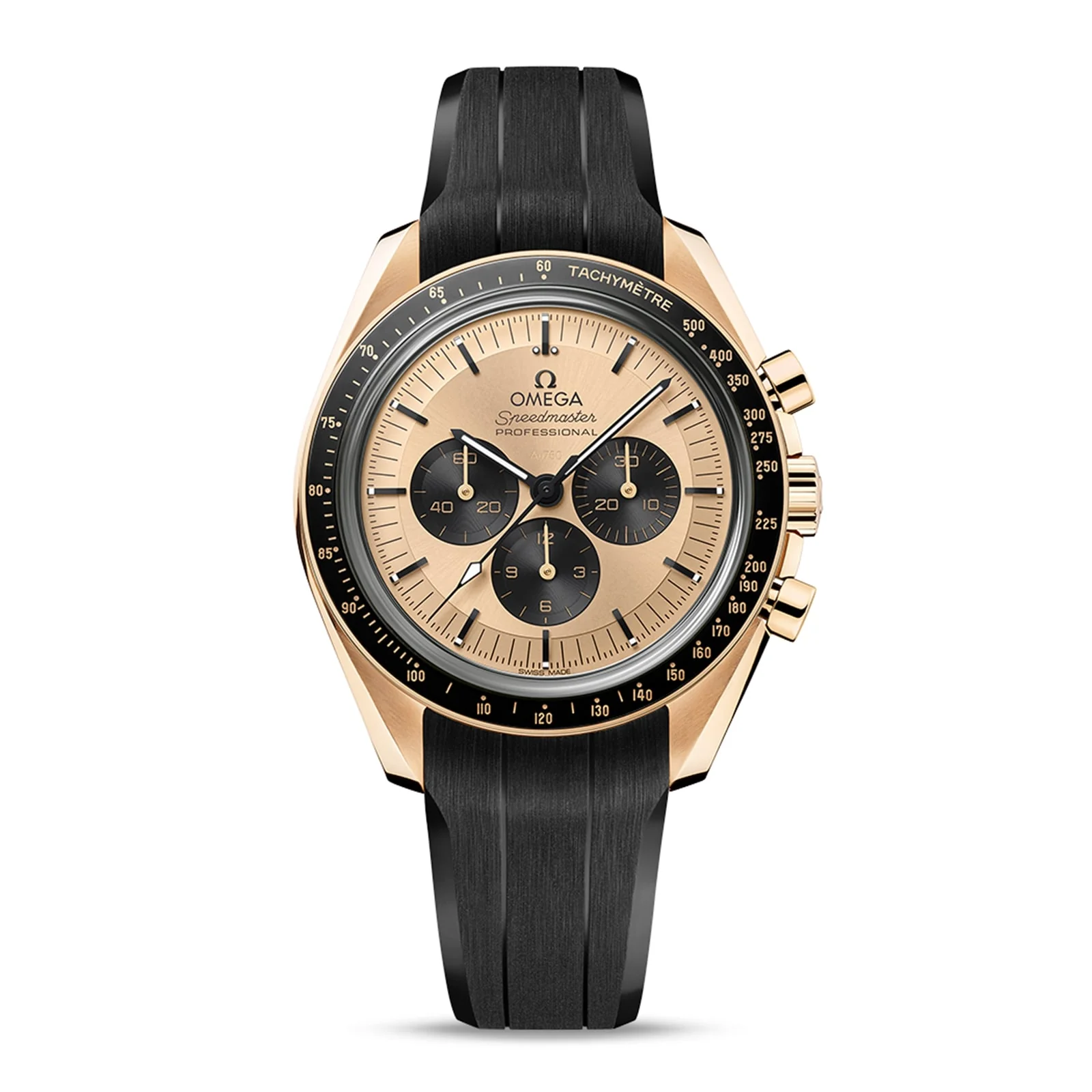 Speedmaster Moonwatch Professional | 42mm, 18K Yellow Gold, Rubber, Champagne Dial