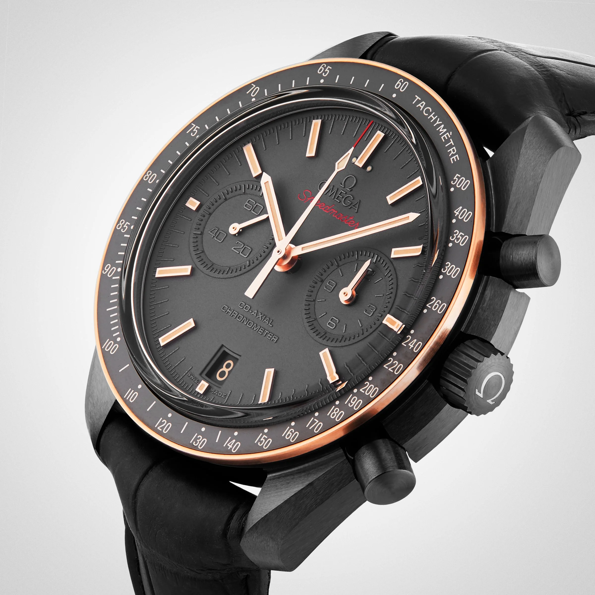 Speedmaster Dark Side Of The Moon Sedna Black | 44.25mm, Ceramic, Alligator Leather, Grey Dial - Image 7