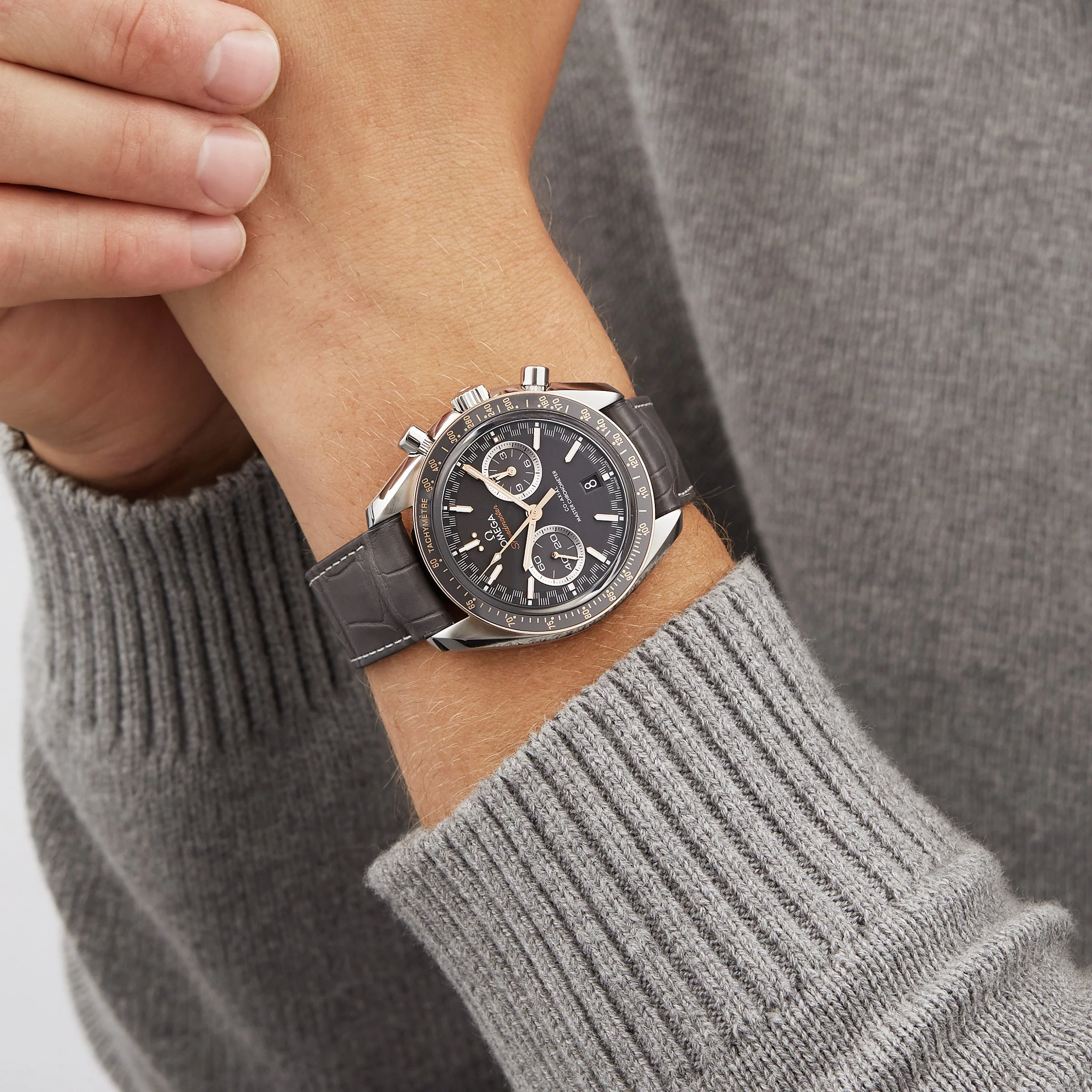 Speedmaster Racing | 44.25mm, Steel & 18K Rose Gold, Leather, Grey Dial - Image 8