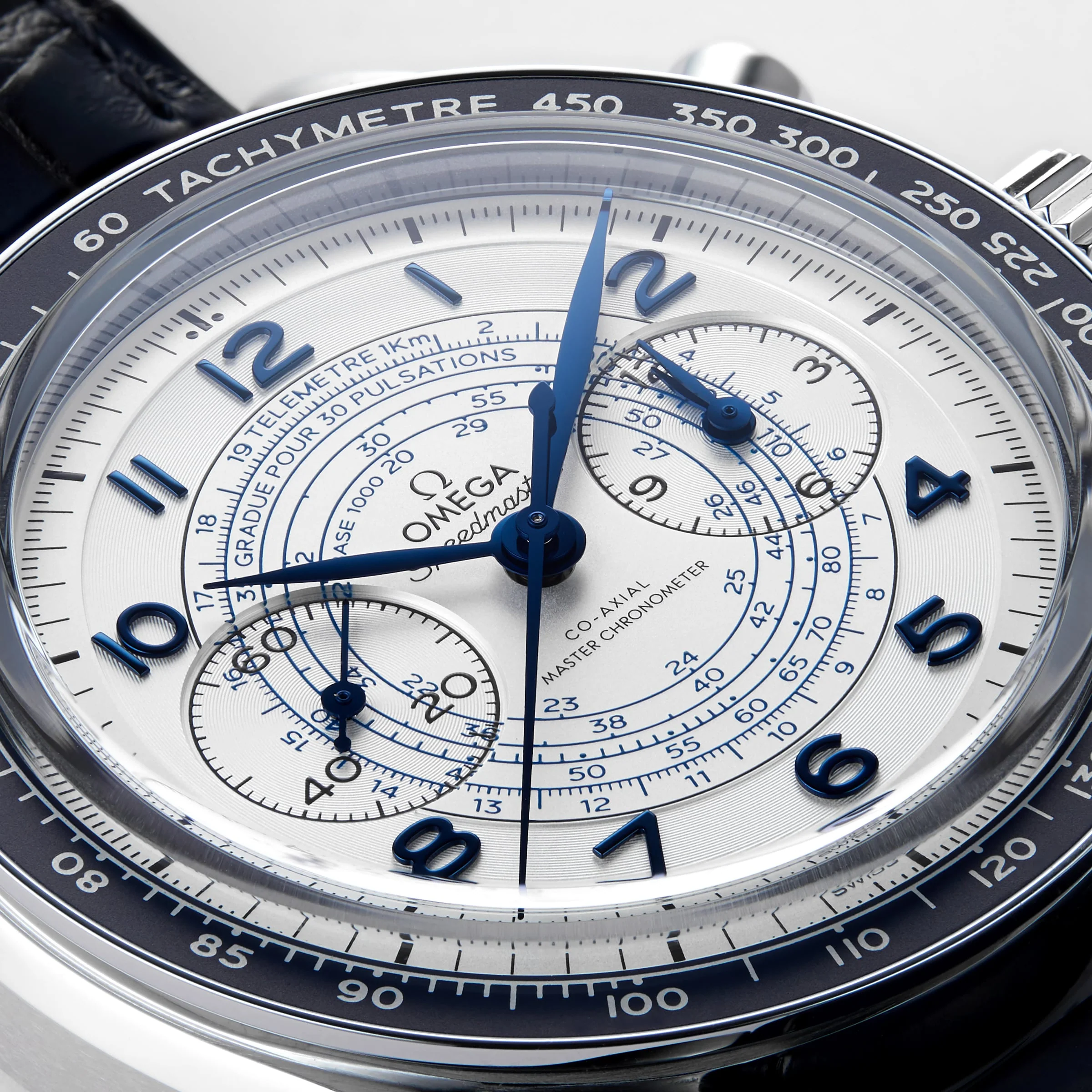 Speedmaster Chronoscope | 43mm, Steel, Leather, Silver Dial, Blue Bezel - Image 8