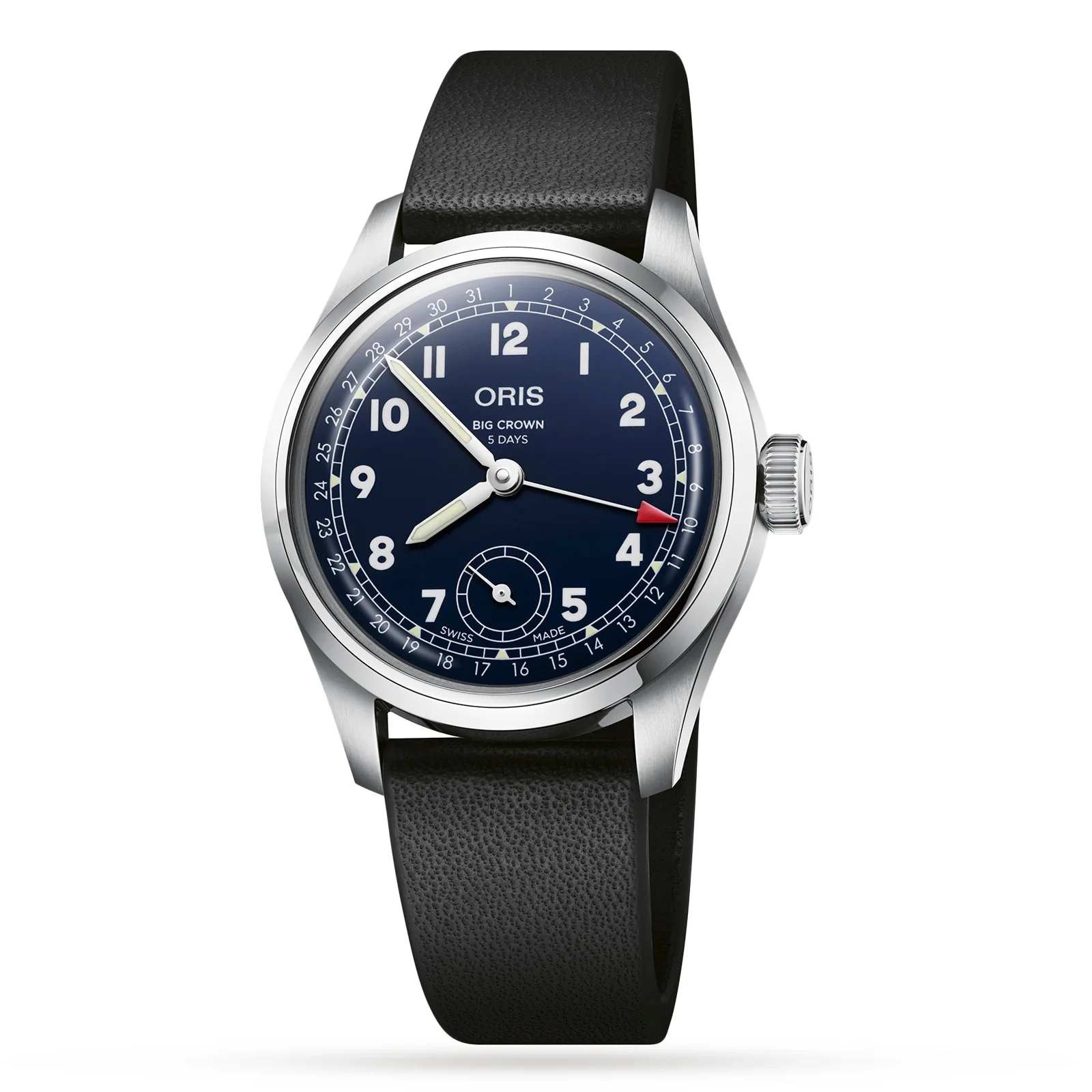Big Crown Pointer Date Calibre 403 | 38mm, Steel, Leather, Blue Dial