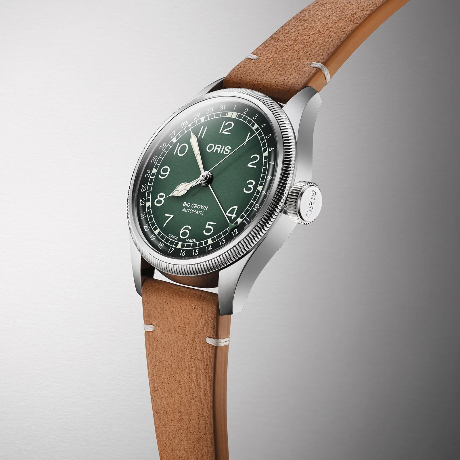 Big Crown Oris X Cervo Volante | 38mm, Steel, Leather, Green Dial - Image 3