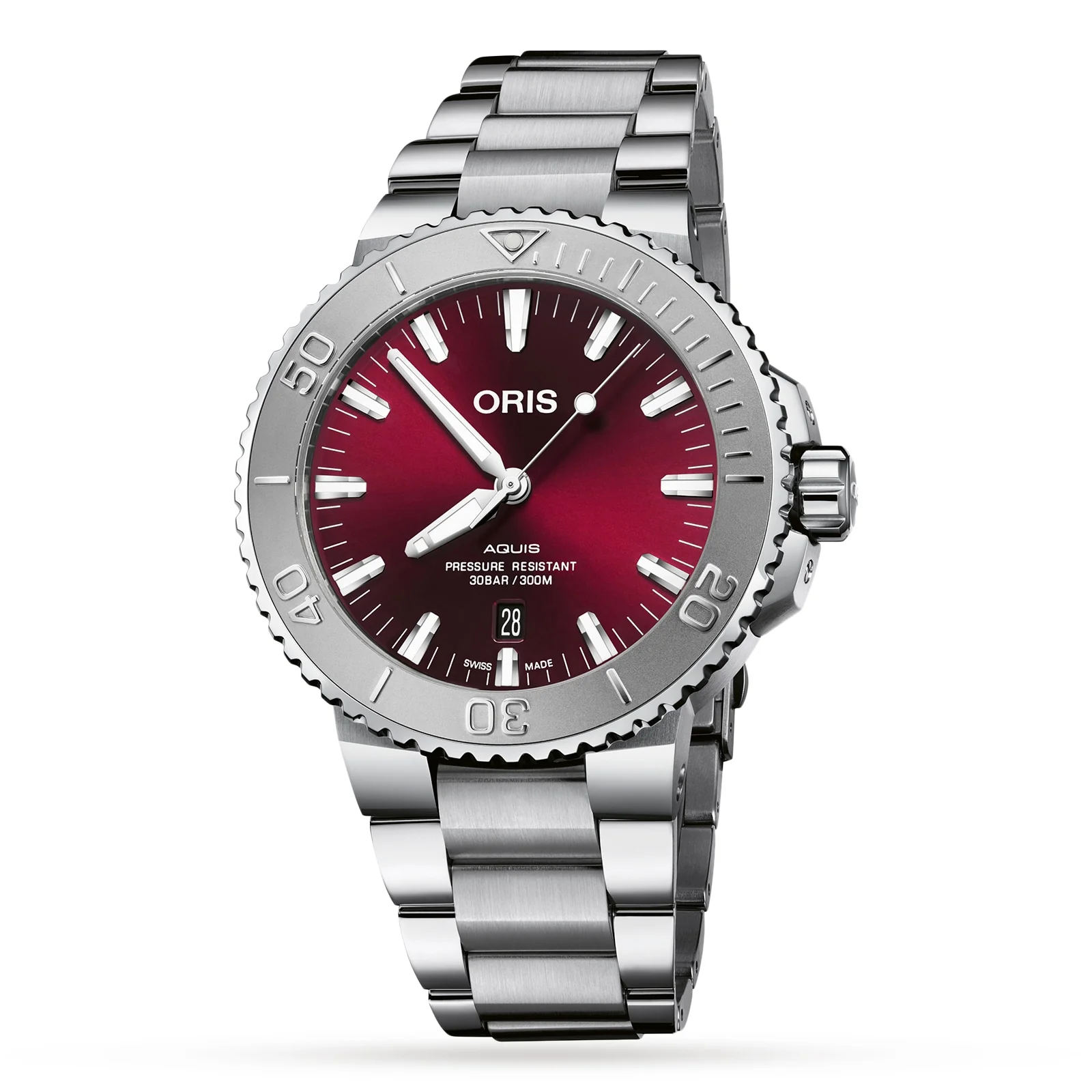 Aquis Date Relief | 43.5mm, Steel, Cherry Dial