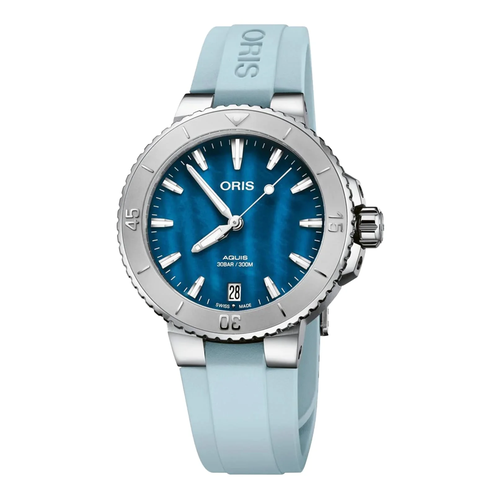 Aquis Date | 36.5mm, Steel, Rubber, Blue Dial
