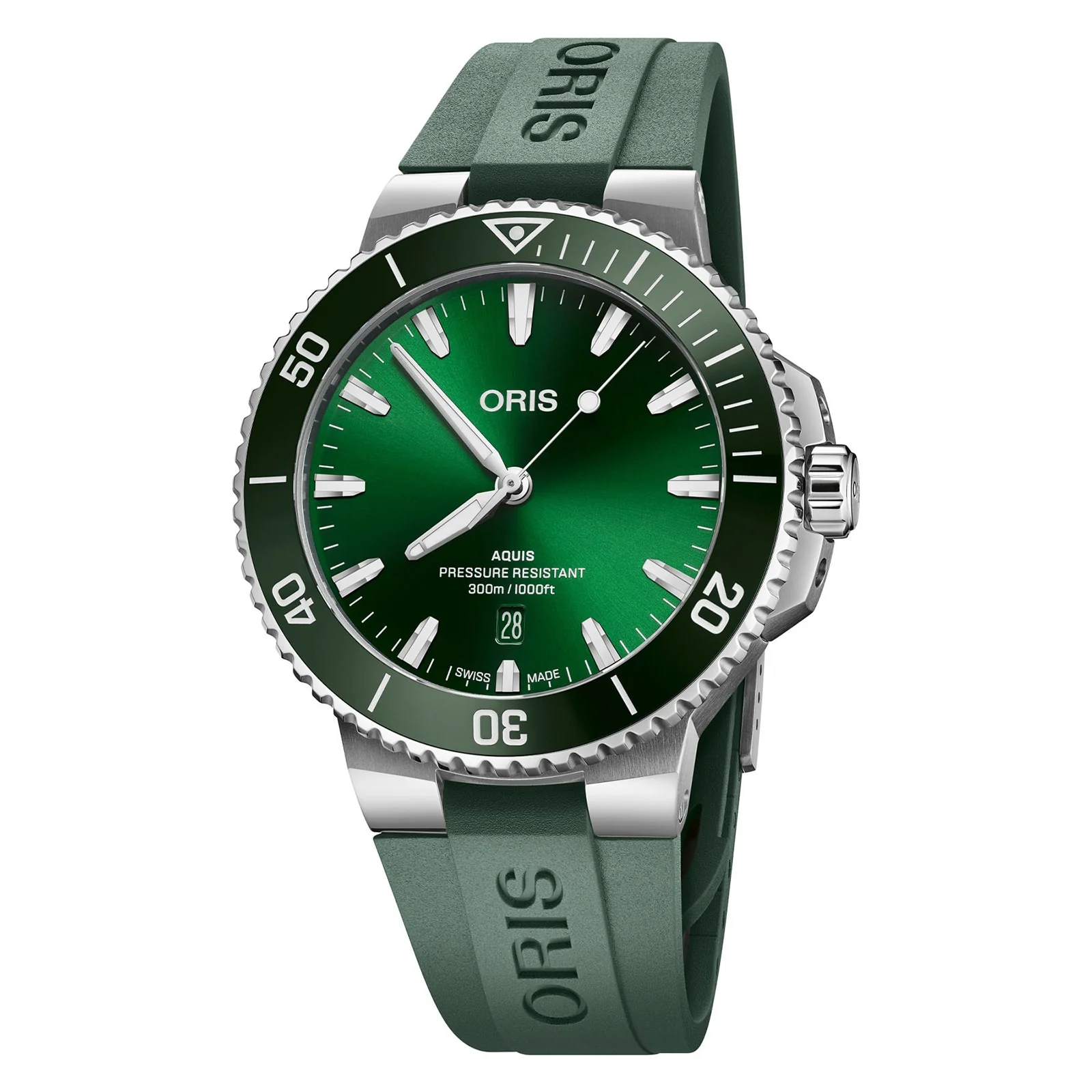 Aquis Date Calibre 400 | 43.5mm, Steel, Rubber, Green Dial, Ref. 01 733 7789 4157-07 4 23 37FC