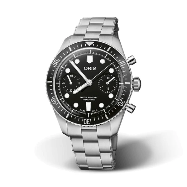 Divers Sixty‑Five Chronograph | 40mm, Steel, Black Dial