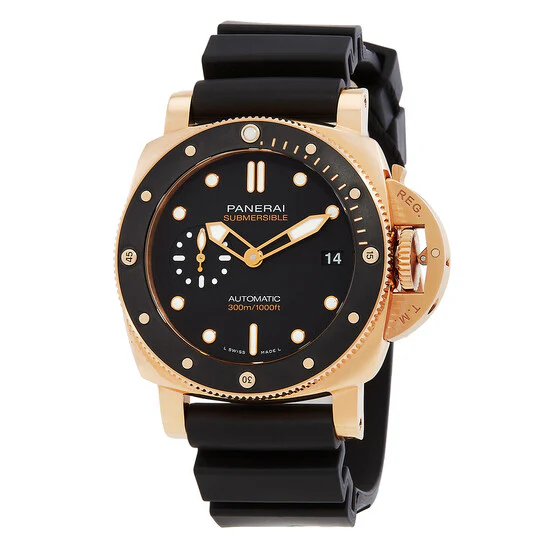 Submersible QuarantaQuattro Goldtech™ OroCarbo | 44mm, 18K Rose Gold, Rubber, Black Dial