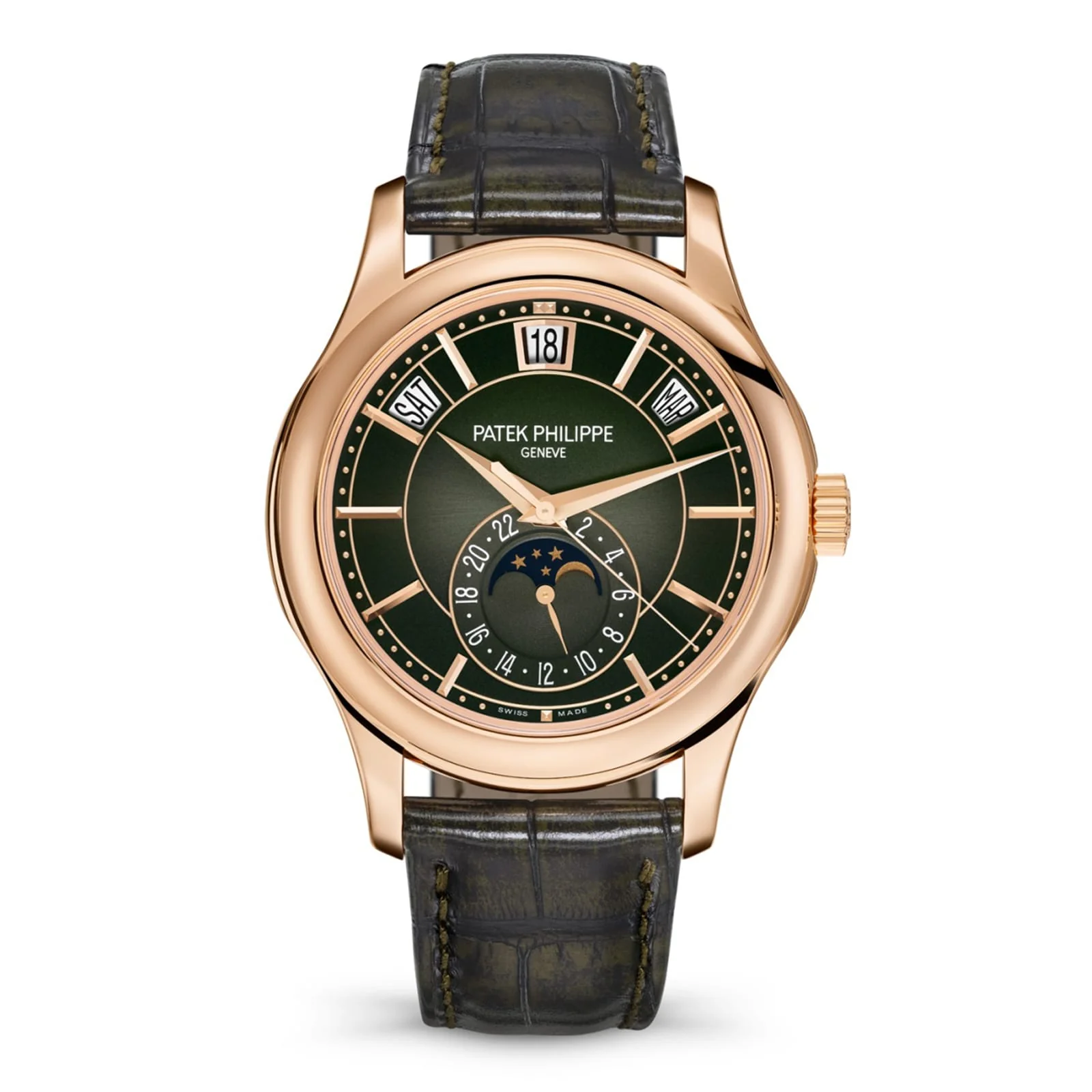 Complication 5205R-011 | 40mm, 18K Rose Gold, Leather, Olive Green Dial