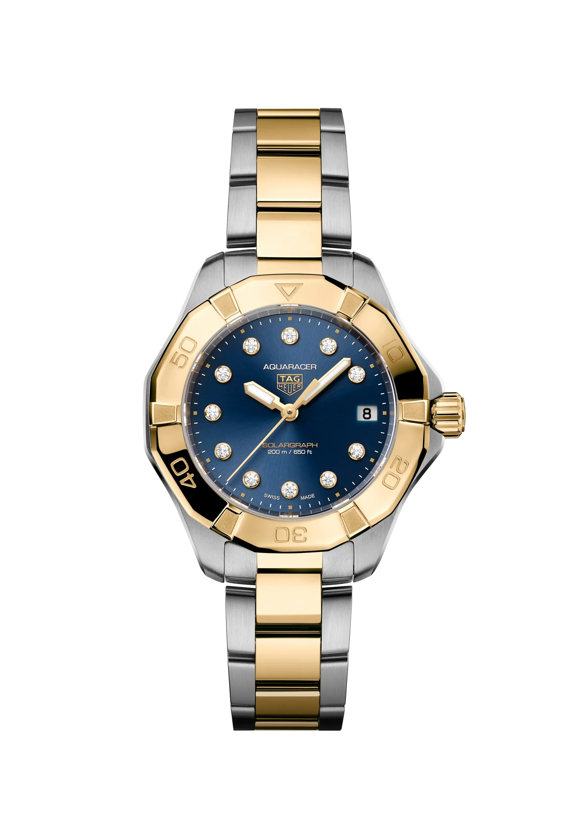 Aquaracer Professional 200 Solargraph | 34mm, Steel & PVD Yellow Gold, Blue Dial