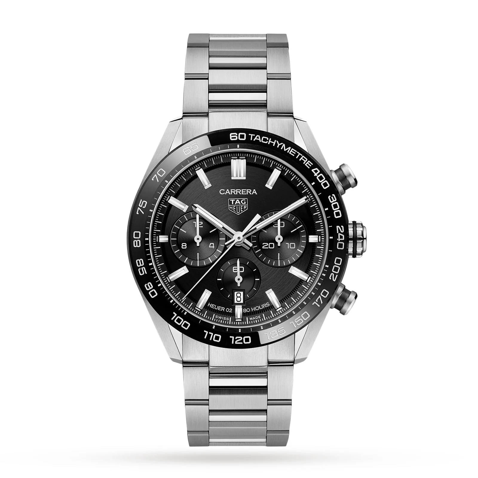 Carrera Chronograph | 44mm, Steel, Sunbeam Black Dial, Baton