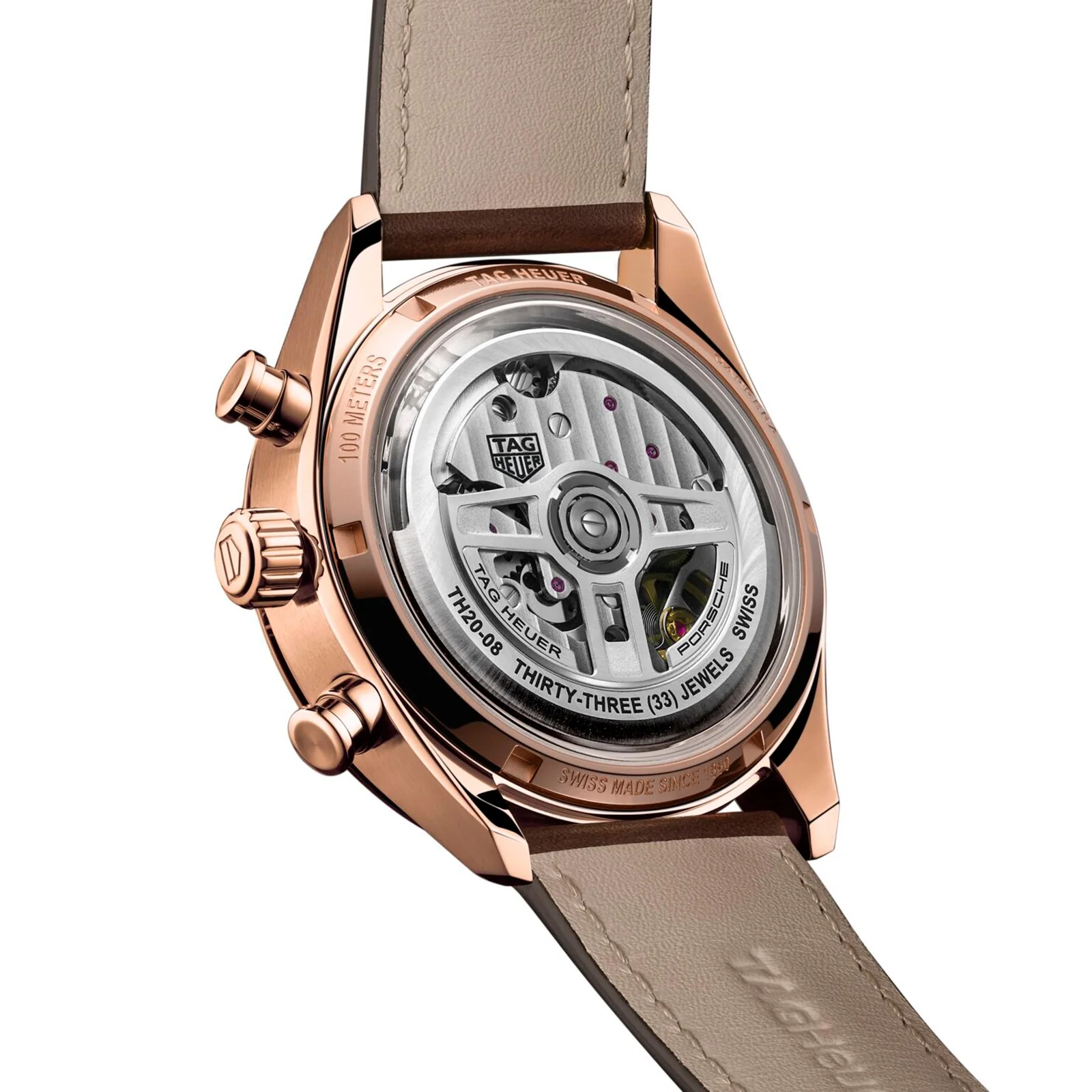 Special Edition Carrera Chronosprint x Porsche | 42mm, 18K Rose Gold, Leather, Silver Dial - Image 5