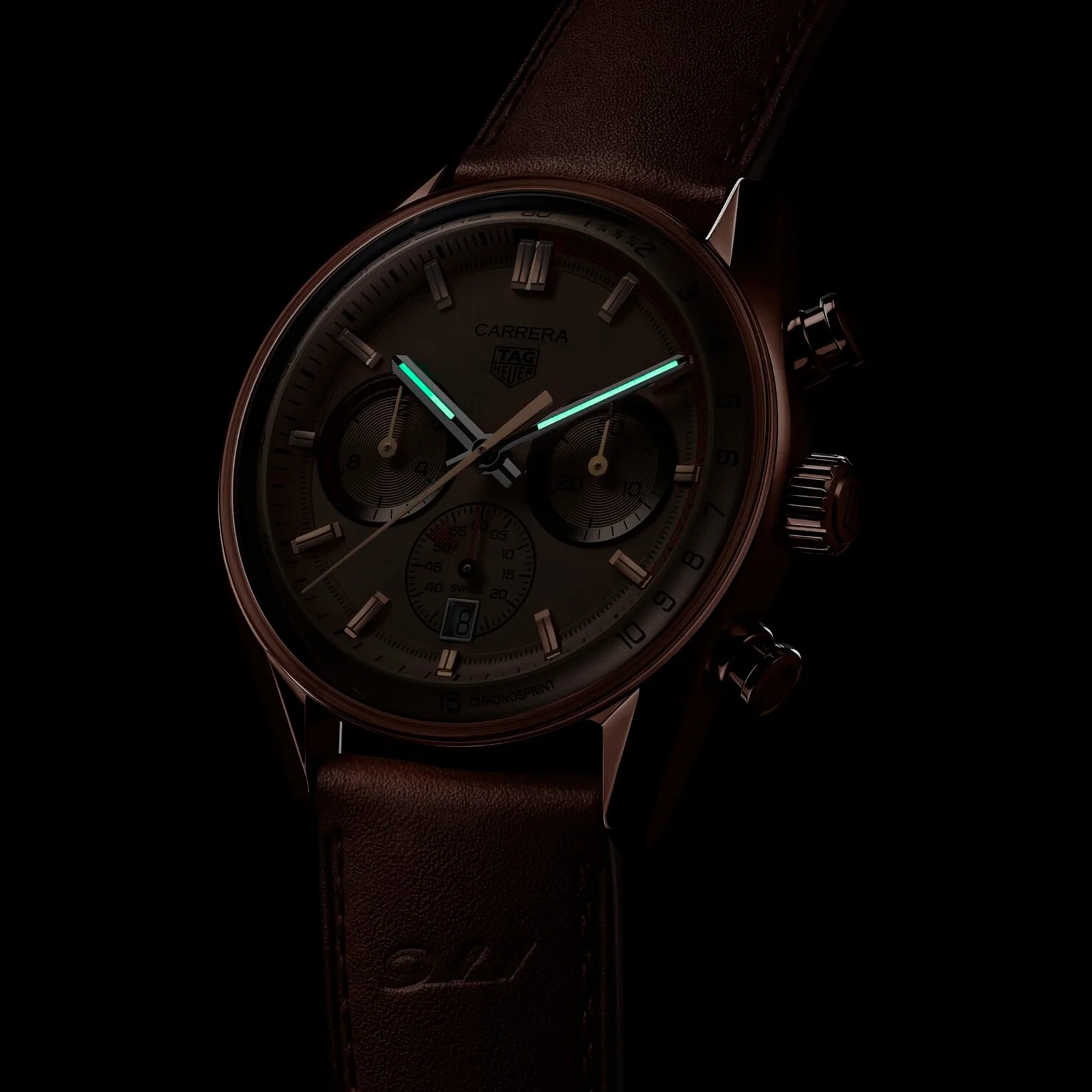 Special Edition Carrera Chronosprint x Porsche | 42mm, 18K Rose Gold, Leather, Silver Dial - Image 7