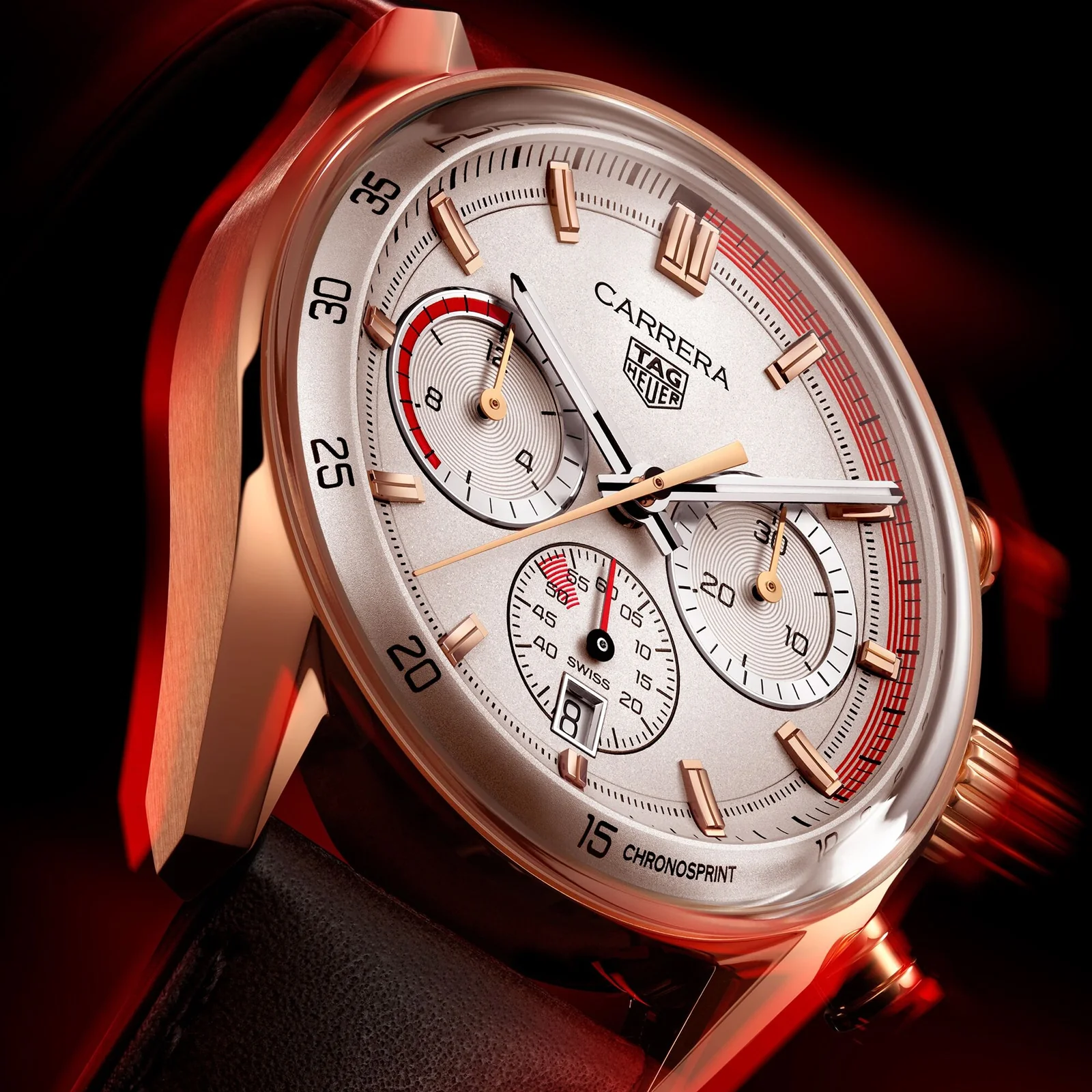 Special Edition Carrera Chronosprint x Porsche | 42mm, 18K Rose Gold, Leather, Silver Dial - Image 8