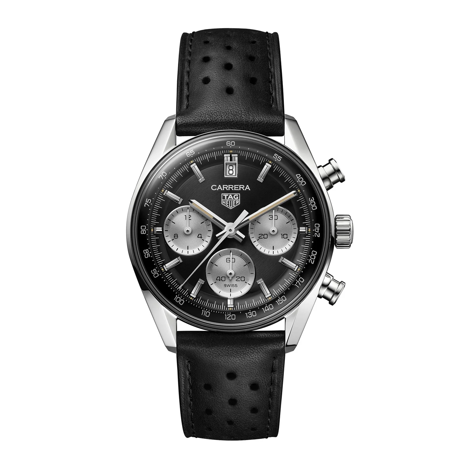 Carrera Chronograph | 39mm, Steel, Leather, Black Dial
