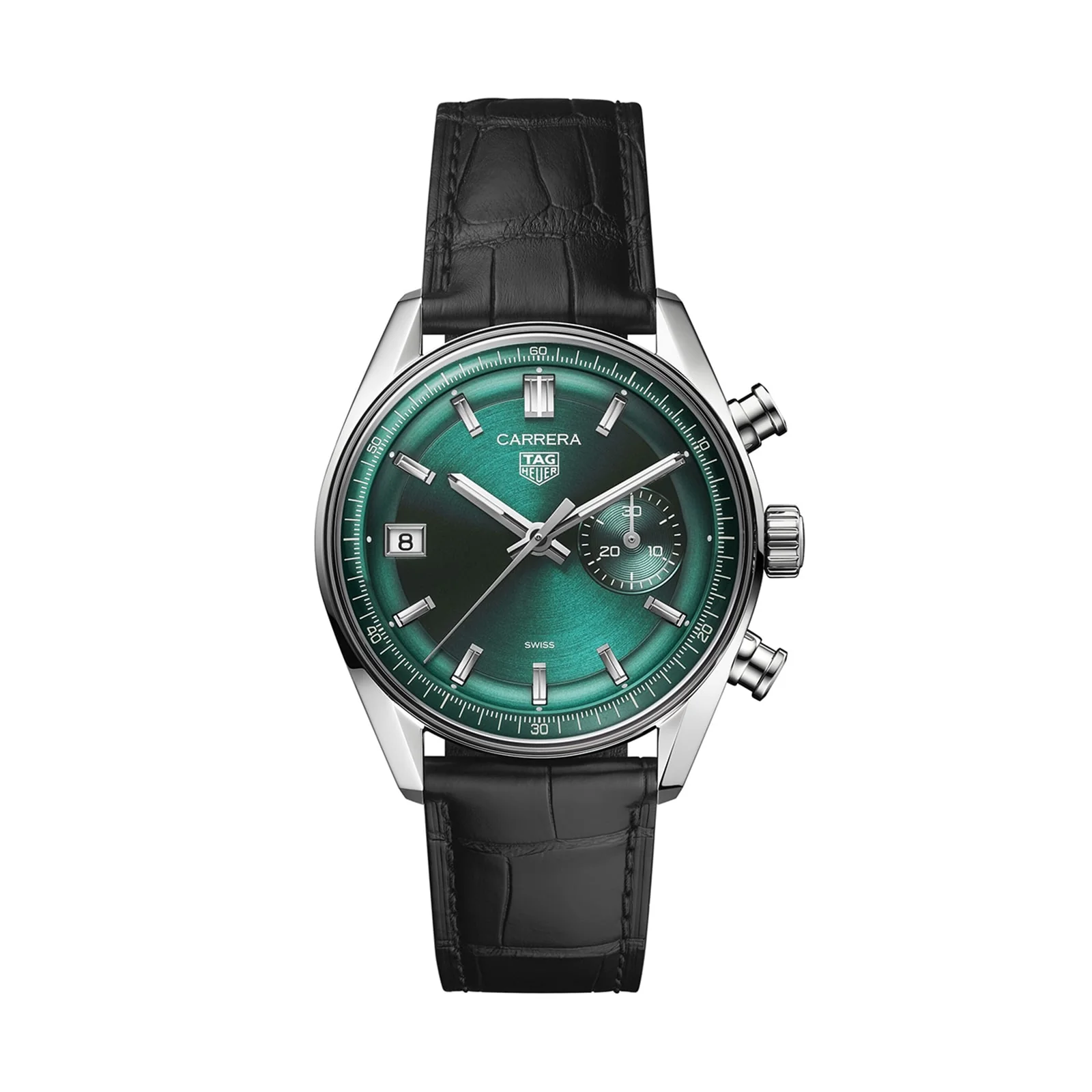 Carrera Chronograph | 39mm, Steel, Alligator Leather, Green Dial