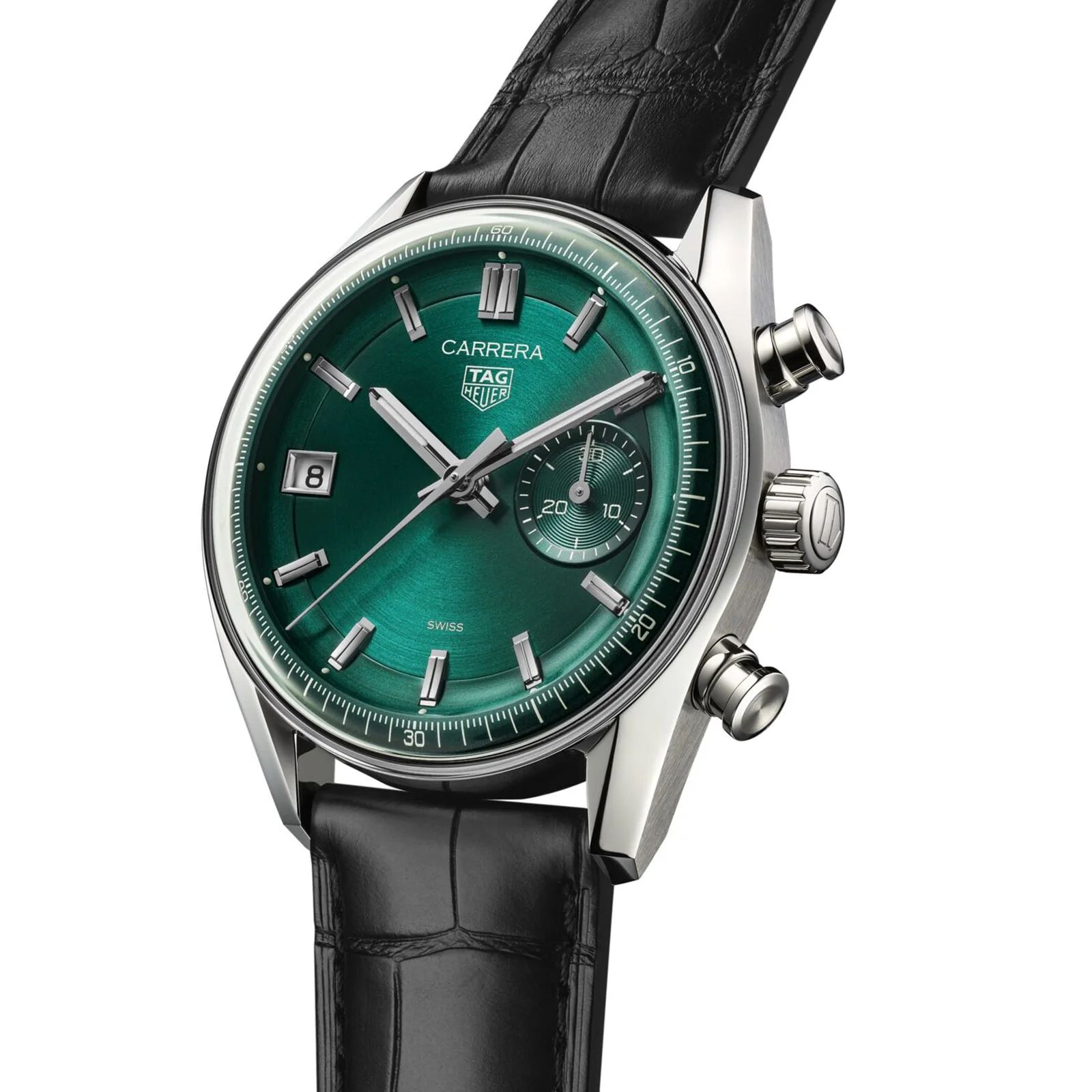 Carrera Chronograph | 39mm, Steel, Alligator Leather, Green Dial - Image 2