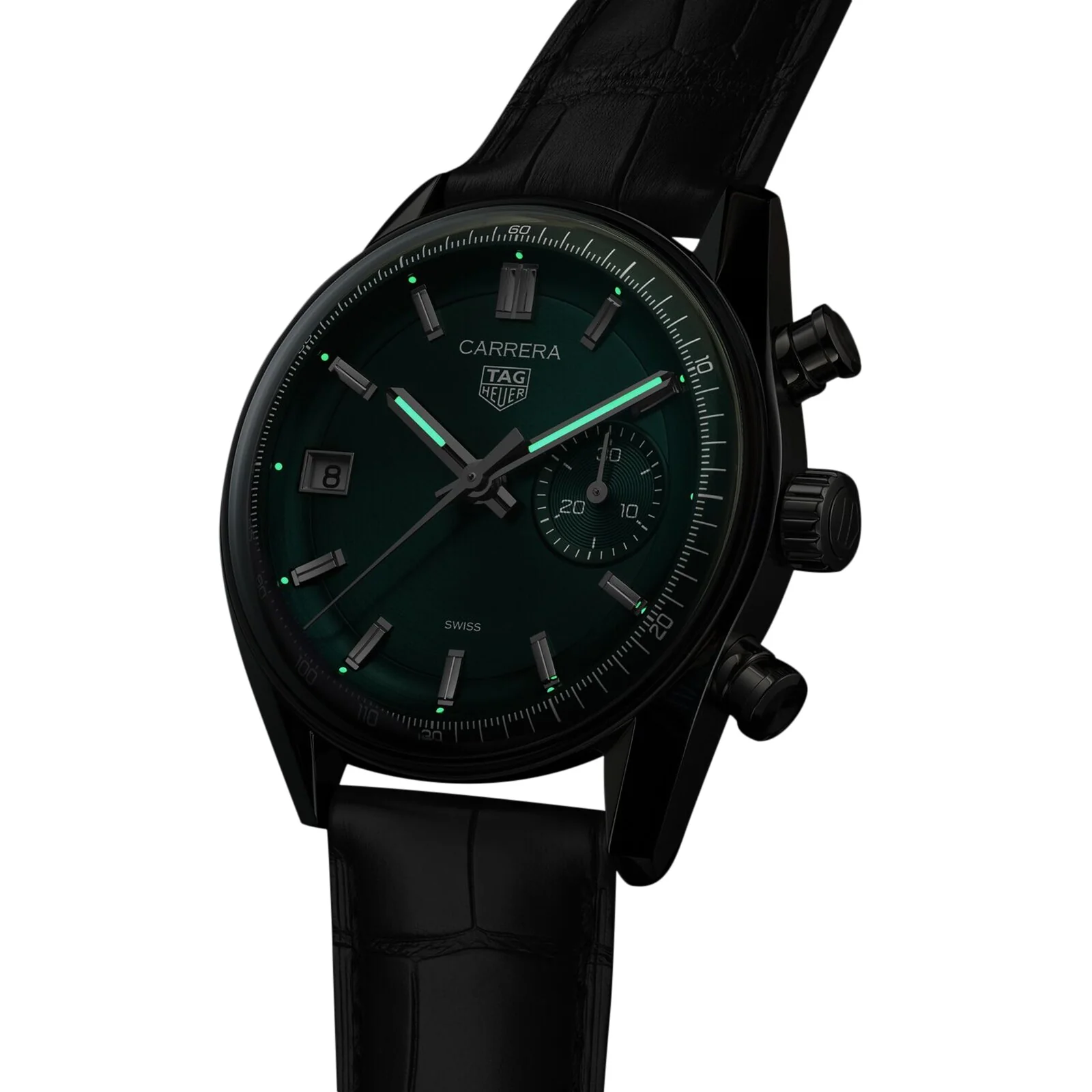 Carrera Chronograph | 39mm, Steel, Alligator Leather, Green Dial - Image 7
