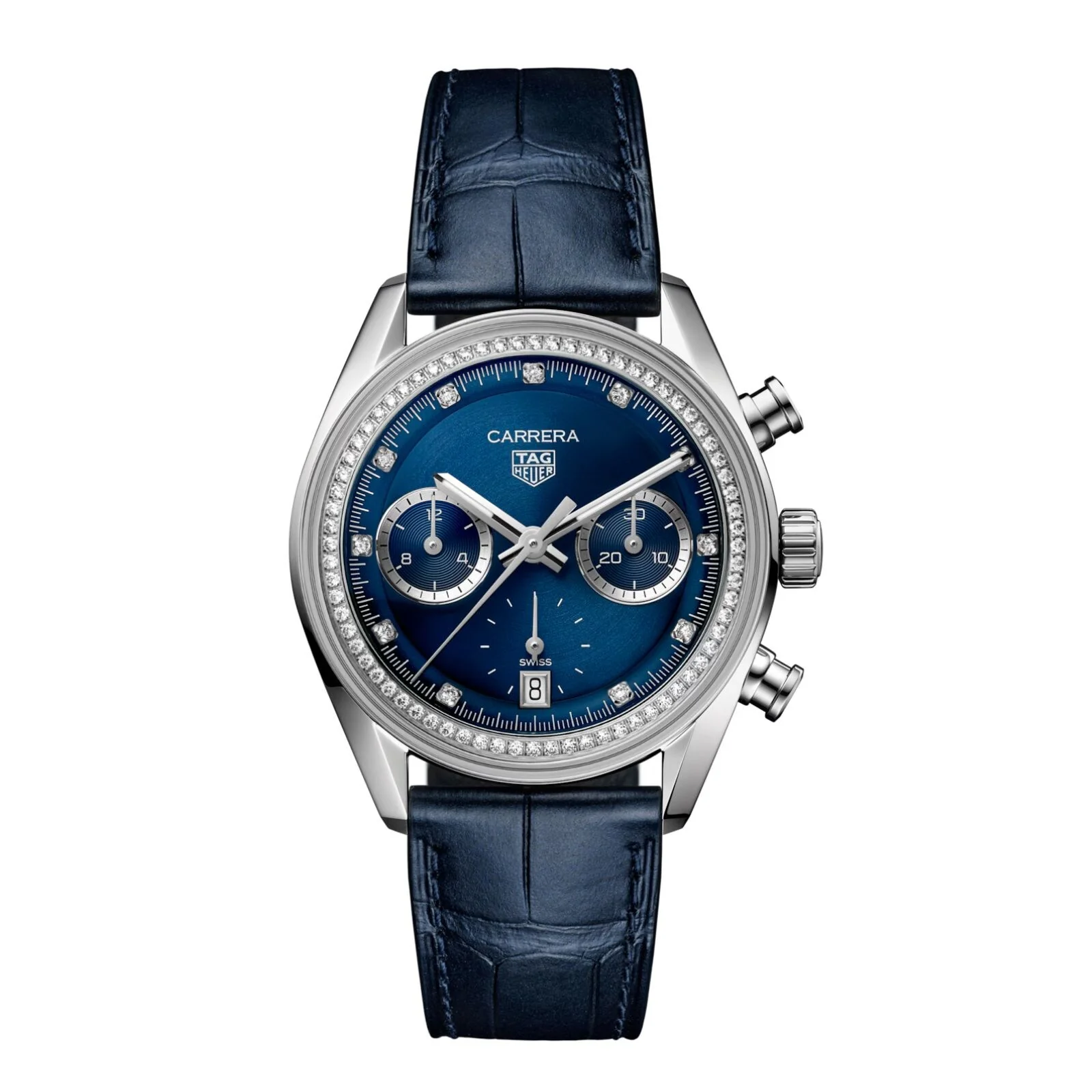 Carrera Chronograph | 39mm, Steel, Leather, Diamond Blue Dial