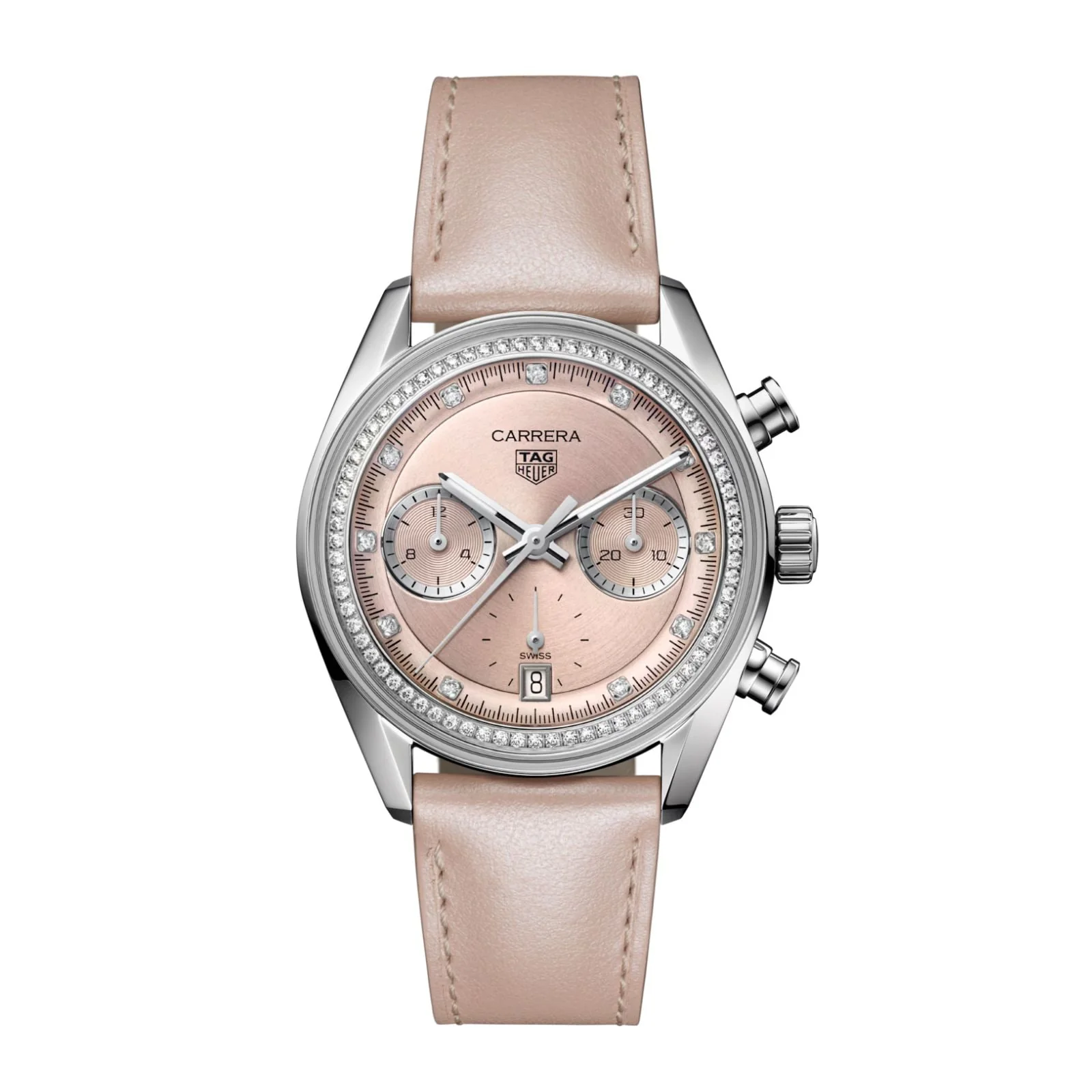 Carrera Chronograph | 39mm, Steel, Leather, Pink Dial