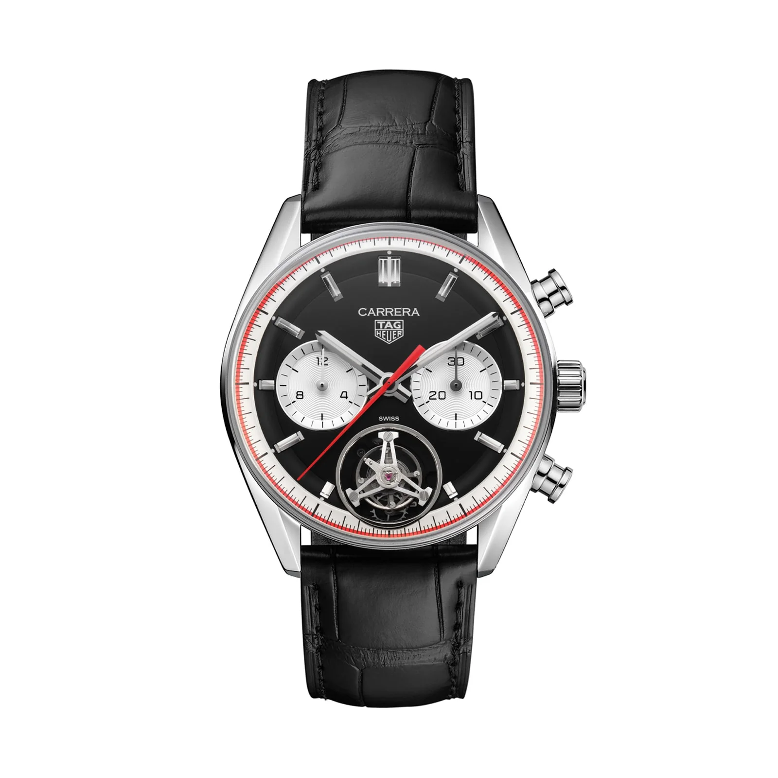 Carrera Tourbillon Centenary The Watches of Switzerland Group Exclusive | 42mm, Steel, Alligator Leather, Black Dial