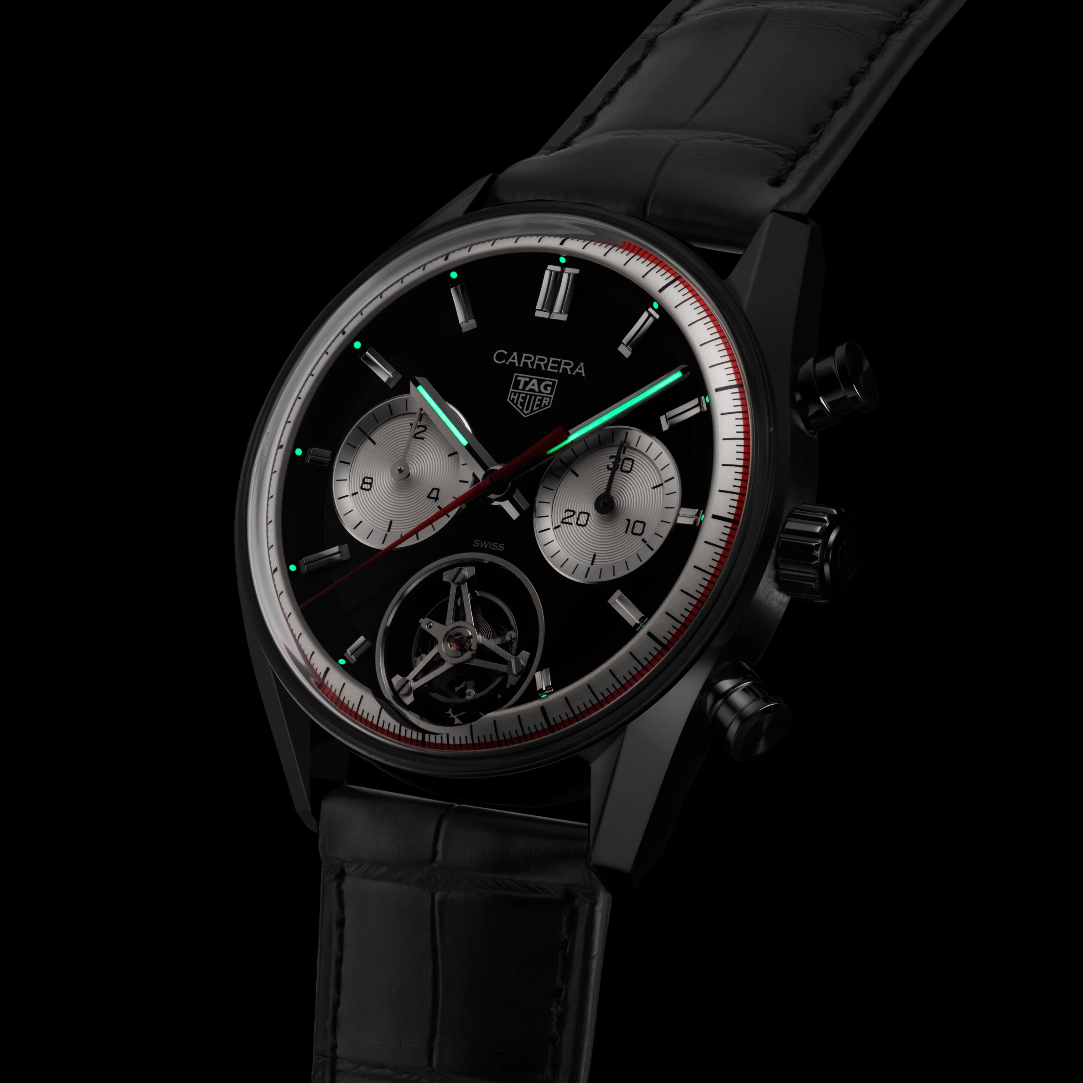 Carrera Tourbillon Centenary The Watches of Switzerland Group Exclusive | 42mm, Steel, Alligator Leather, Black Dial - Image 6