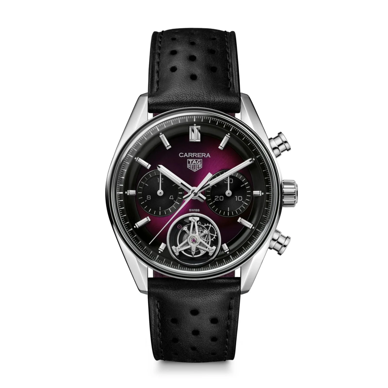 Carrera Chronograph Tourbillon Limited Edition | 42mm, Steel, Leather, Purple Dial