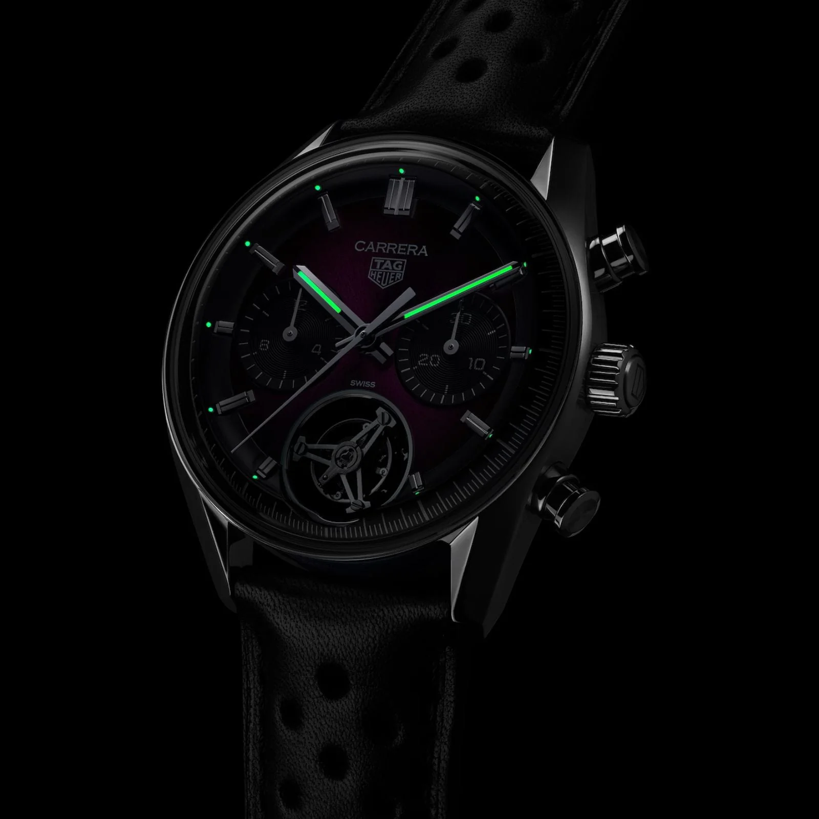 Carrera Chronograph Tourbillon Limited Edition | 42mm, Steel, Leather, Purple Dial - Image 6