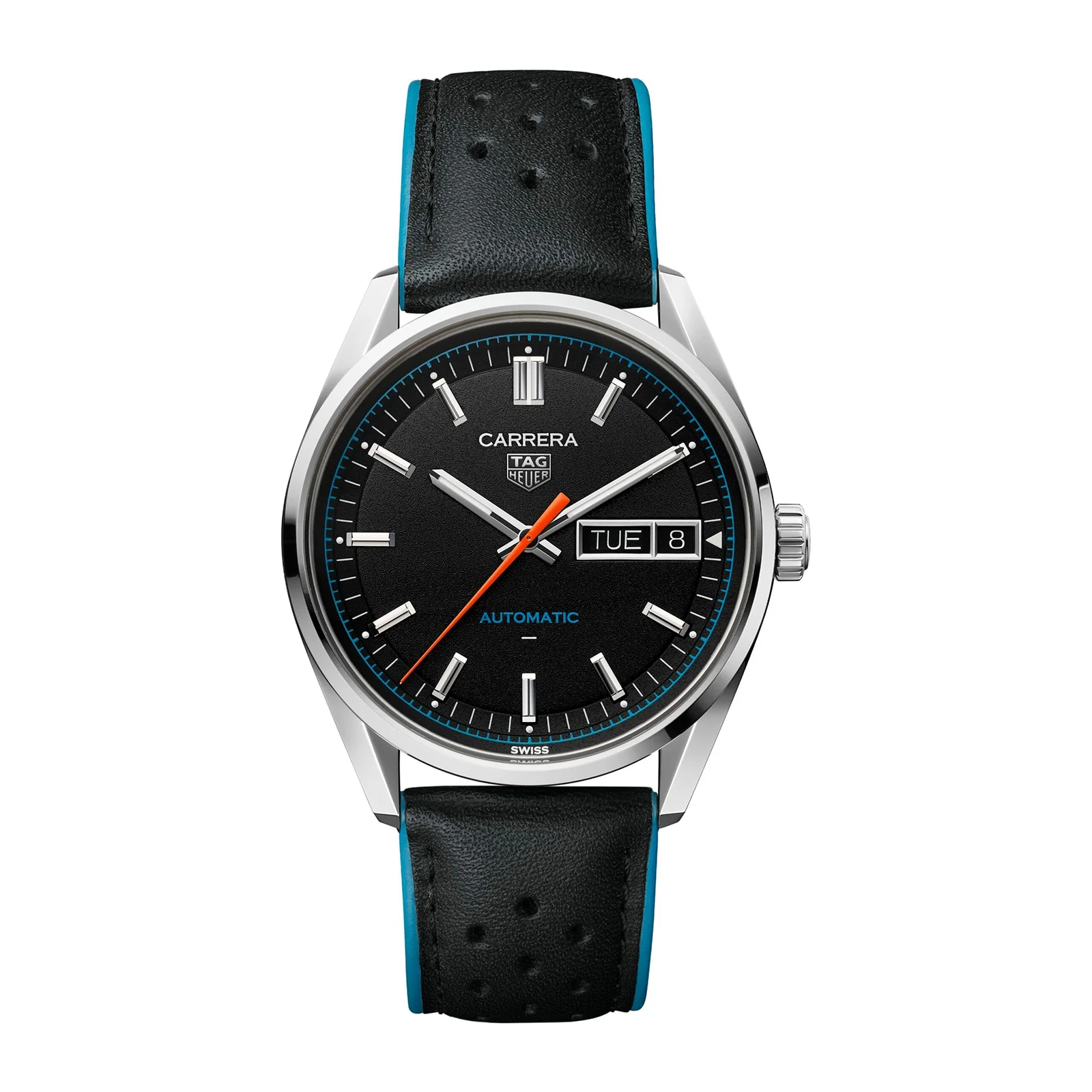 Carrera Day Day-Date | 41mm, Steel, Leather, Black Dial