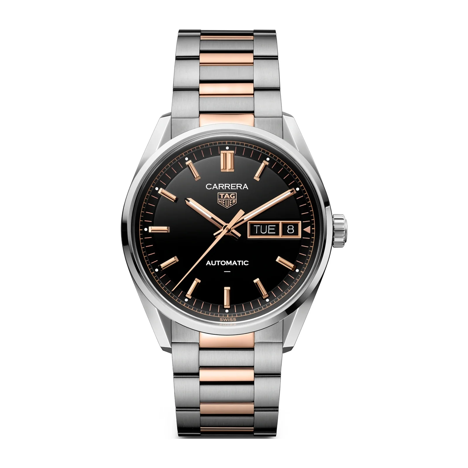 Carrera Day-Date | 41mm, Steel, Two-Tone Steel & 18K Rose Gold, Black Dial