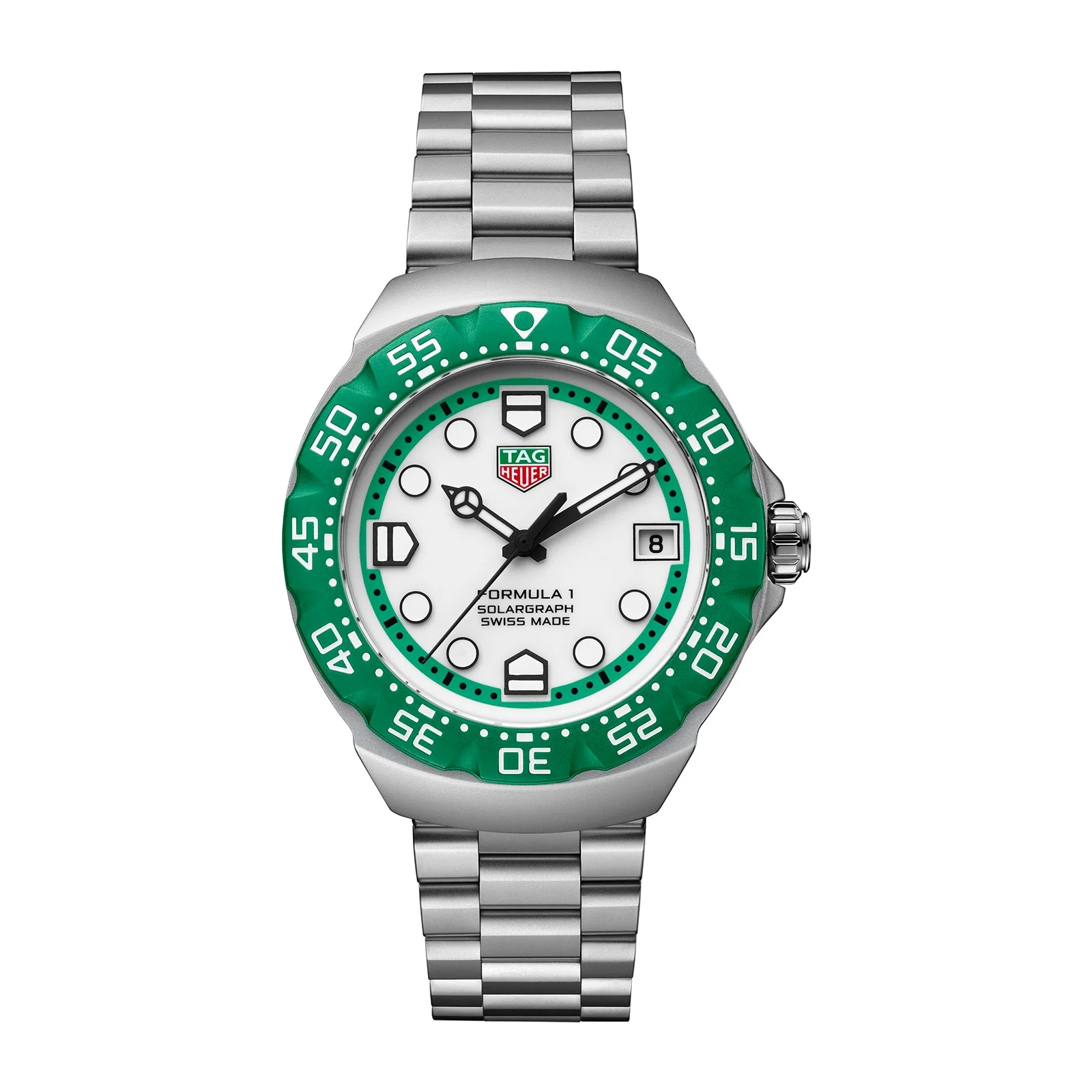 Formula 1 Solargraph | 38mm, Steel, White Dial, Green Bezel