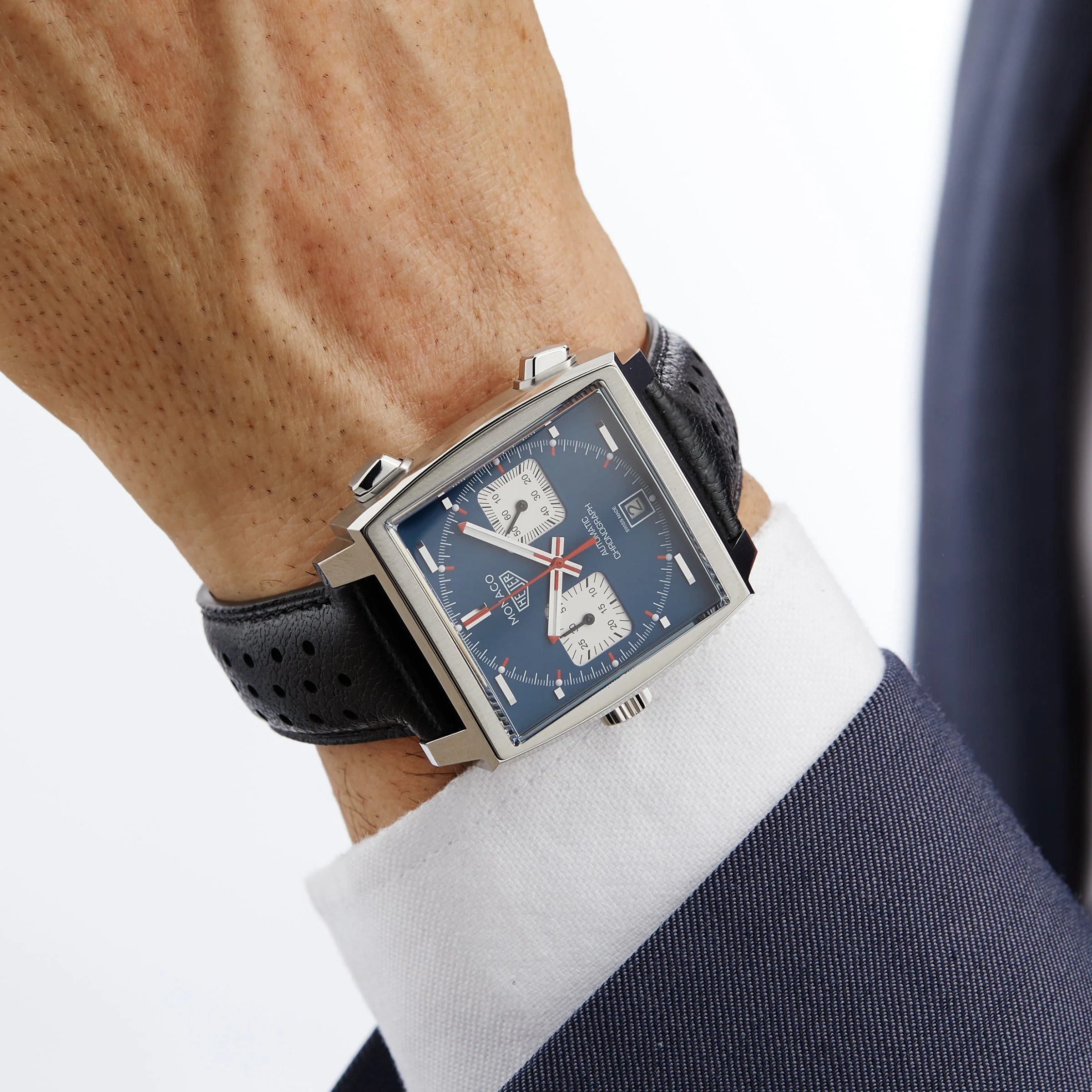 Monaco Chronograph | 39mm, Steel, Leather, Blue Dial - Image 7