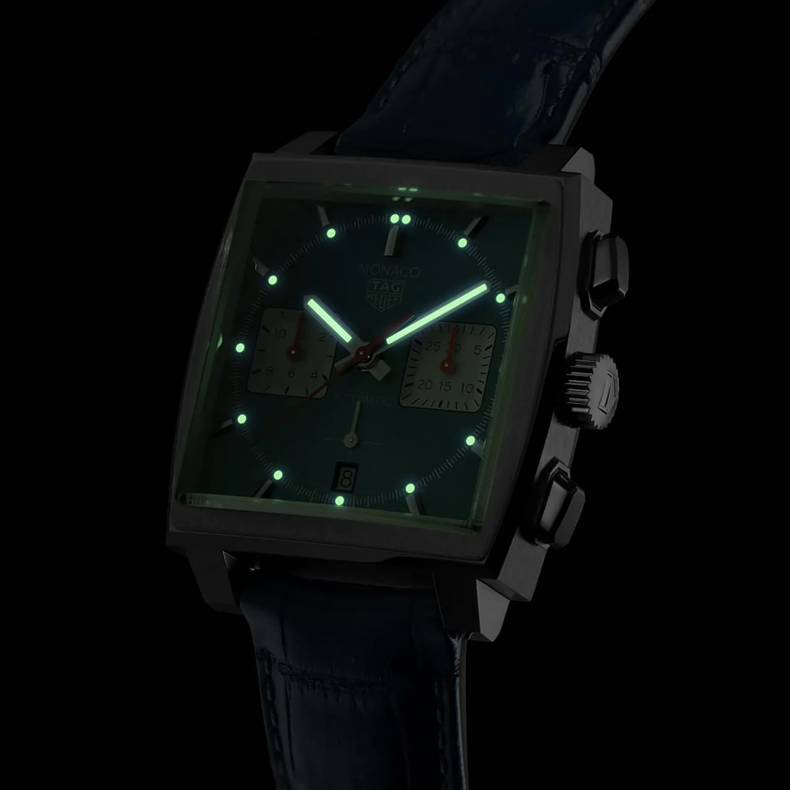 Monaco Chronograph | 39mm, Steel, Alligator Leather, Blue Dial - Image 3