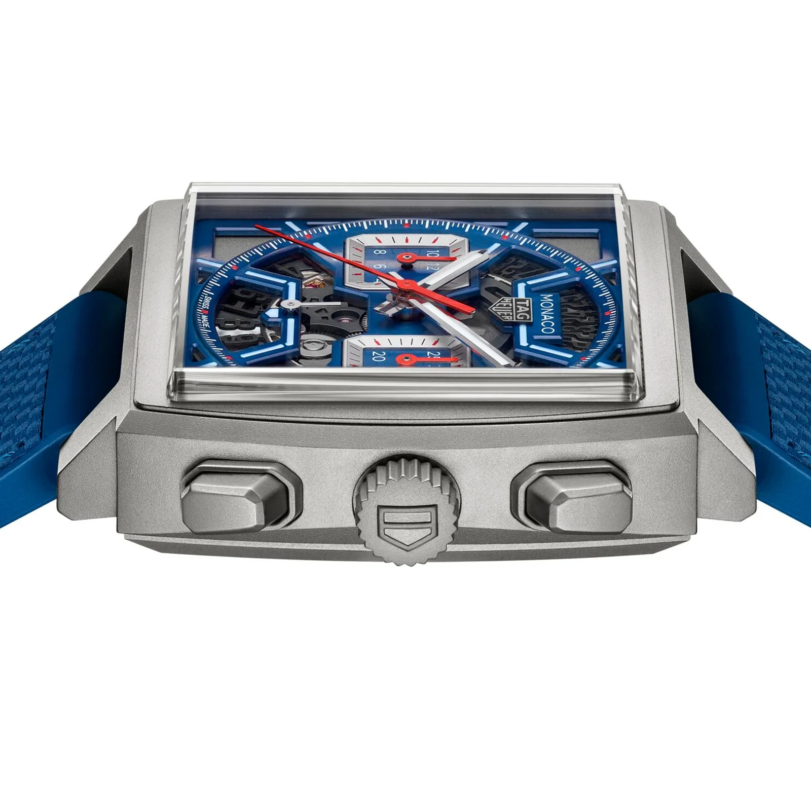 Monaco Chronograph | 39mm, Titanium, Leather, Blue Dial, Silver Bezel - Image 4