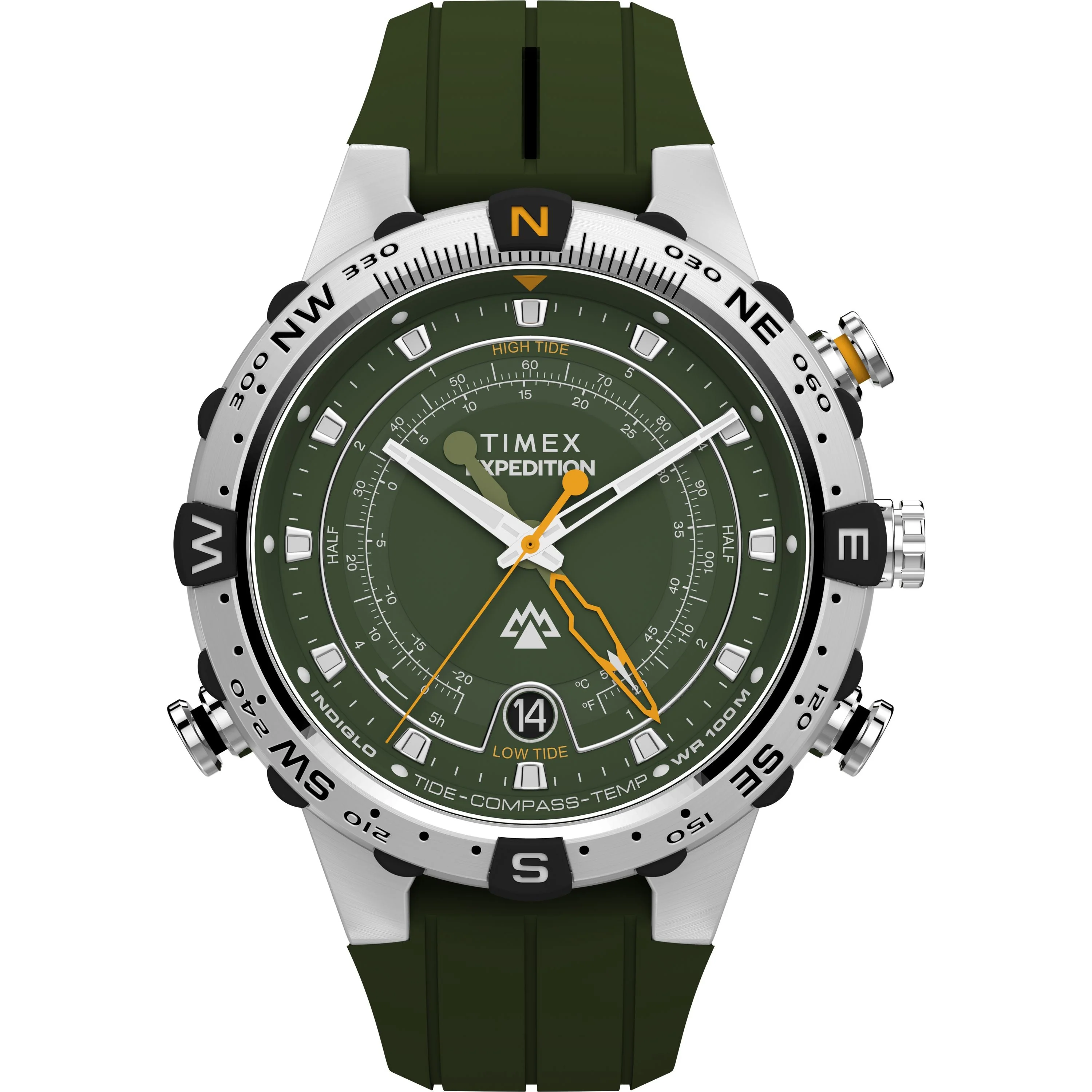 Expedition® Tide-Temp-Compass | 45mm, Steel, Silicone, Green Dial