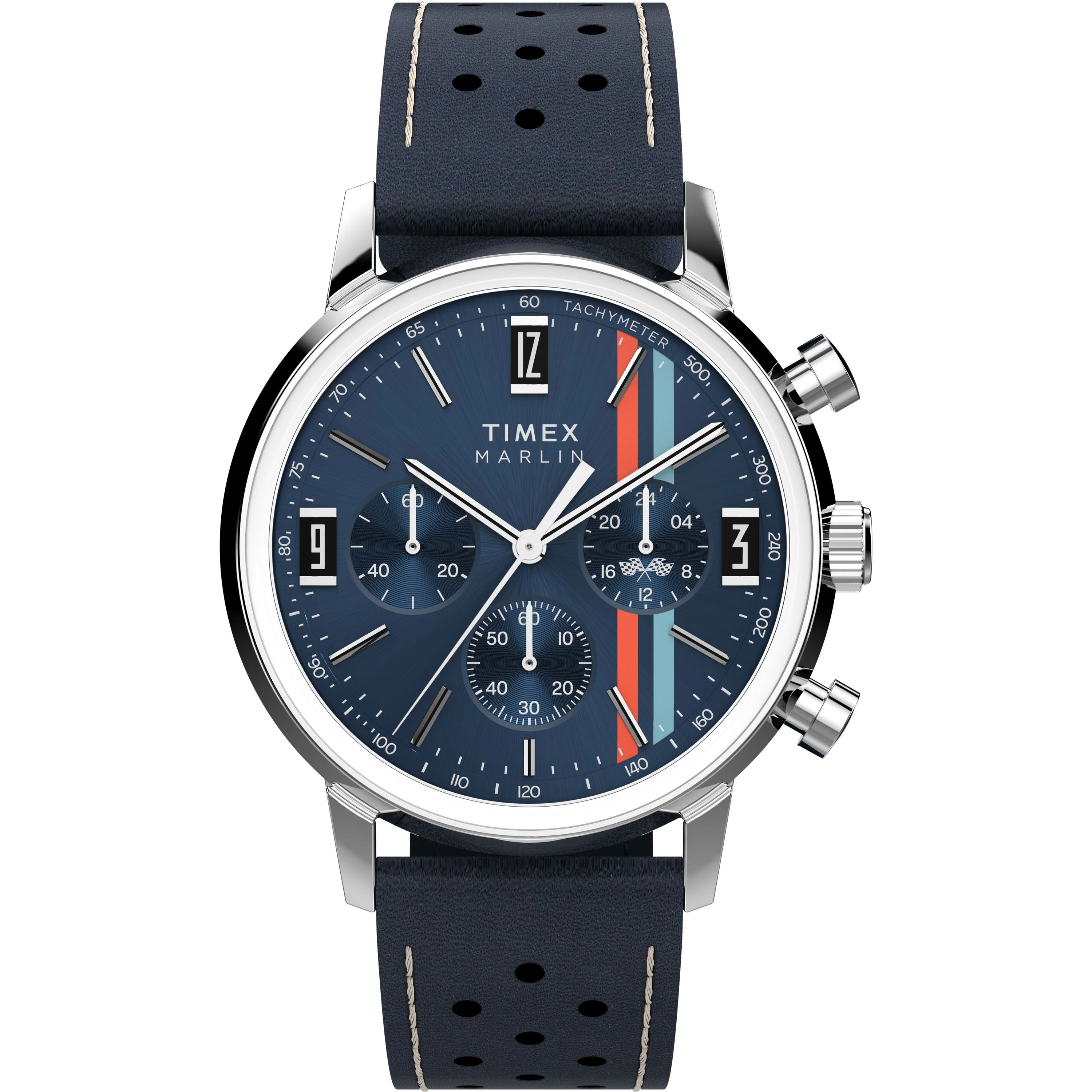 Marlin® Chronograph Tachymeter | 40mm, Steel, Leather, Blue Dial