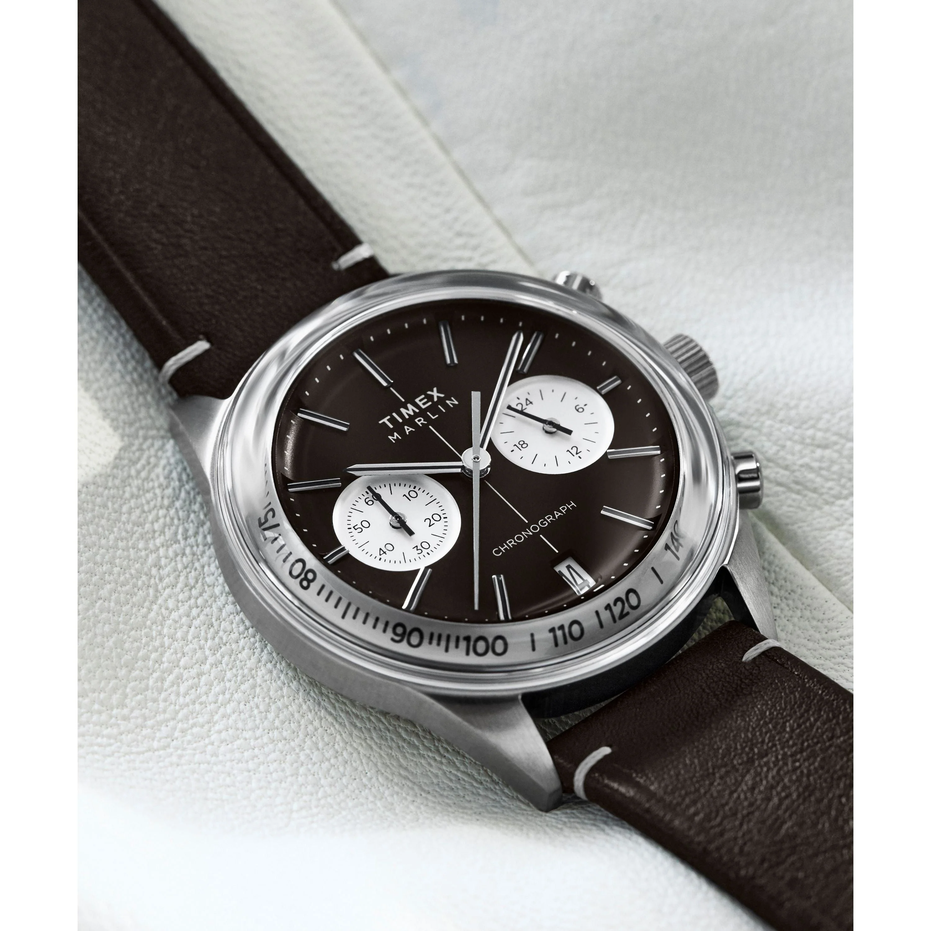 Marlin® Jet Quartz Chronograph | 40mm, Steel, Leather, Brown Dial - Image 7