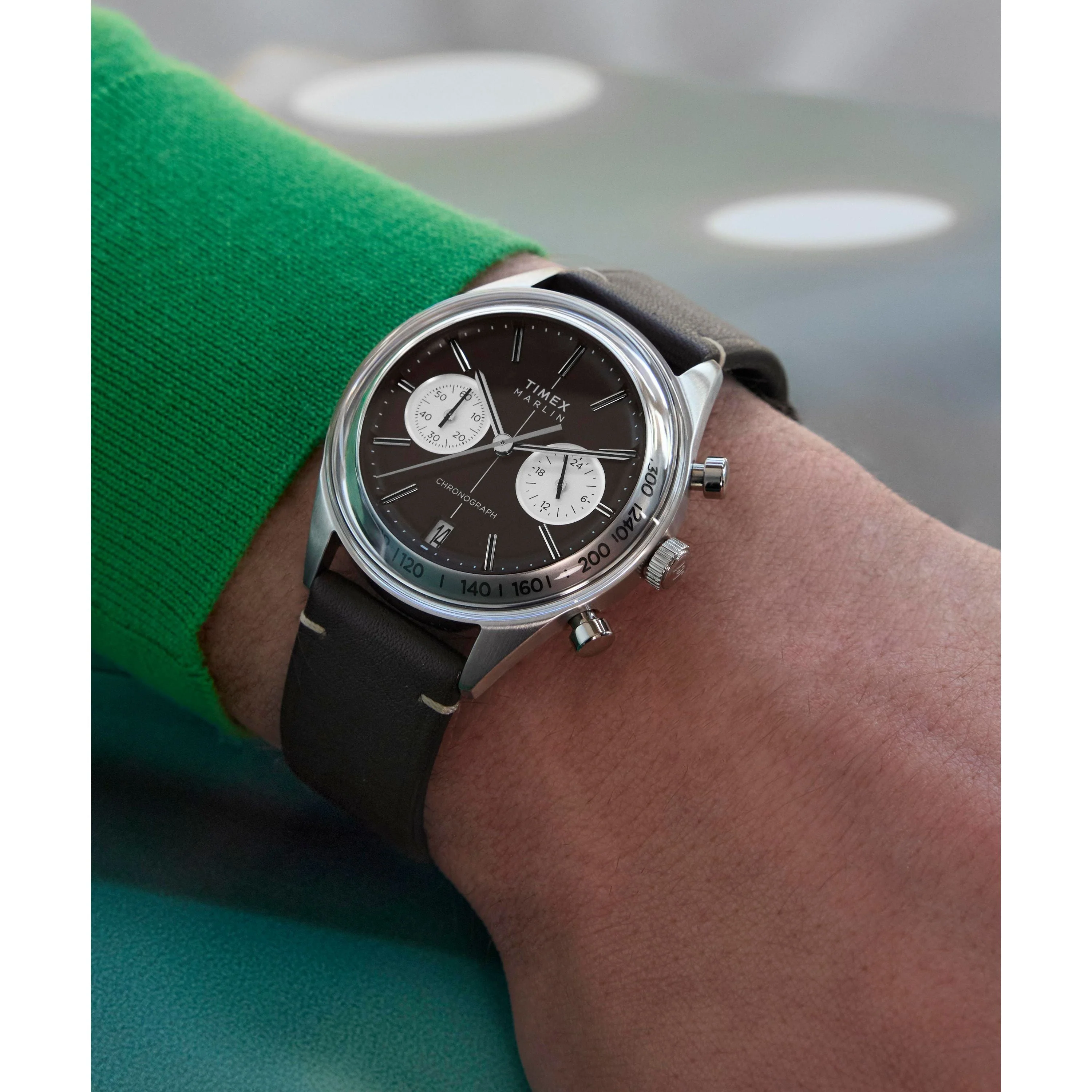 Marlin® Jet Quartz Chronograph | 40mm, Steel, Leather, Brown Dial - Image 8