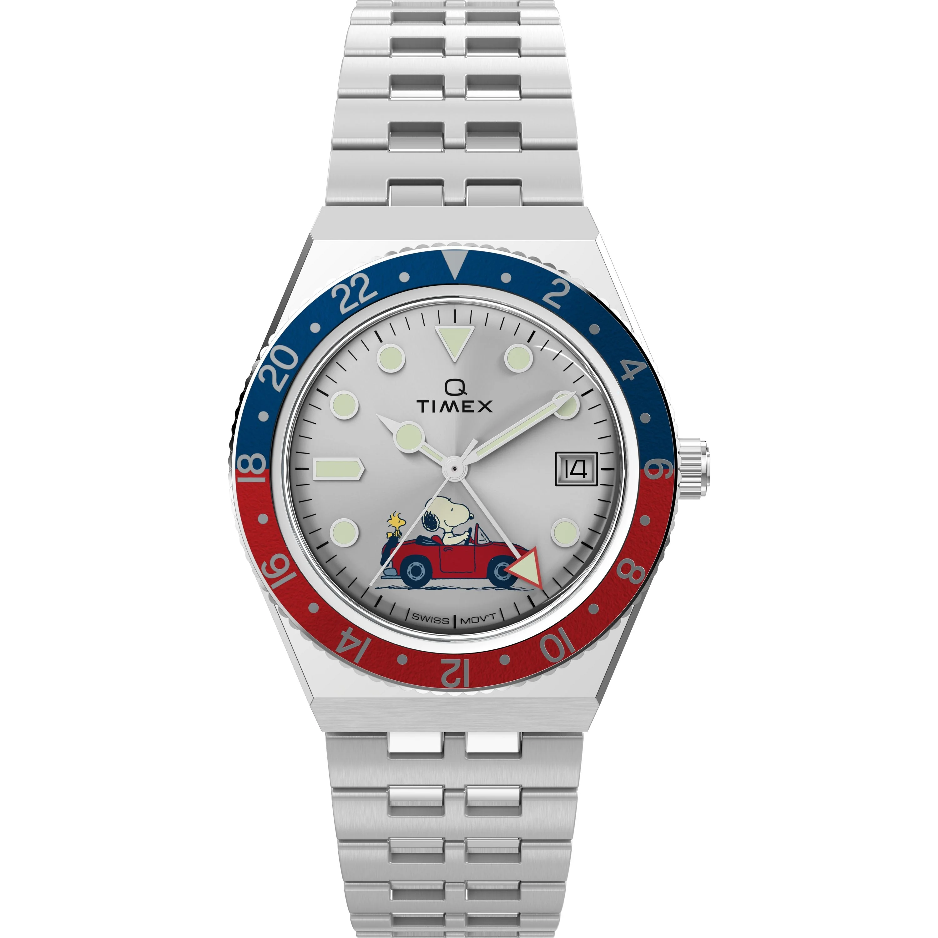 Timex x Peanuts® Q GMT | 38mm, Steel, Silver Dial