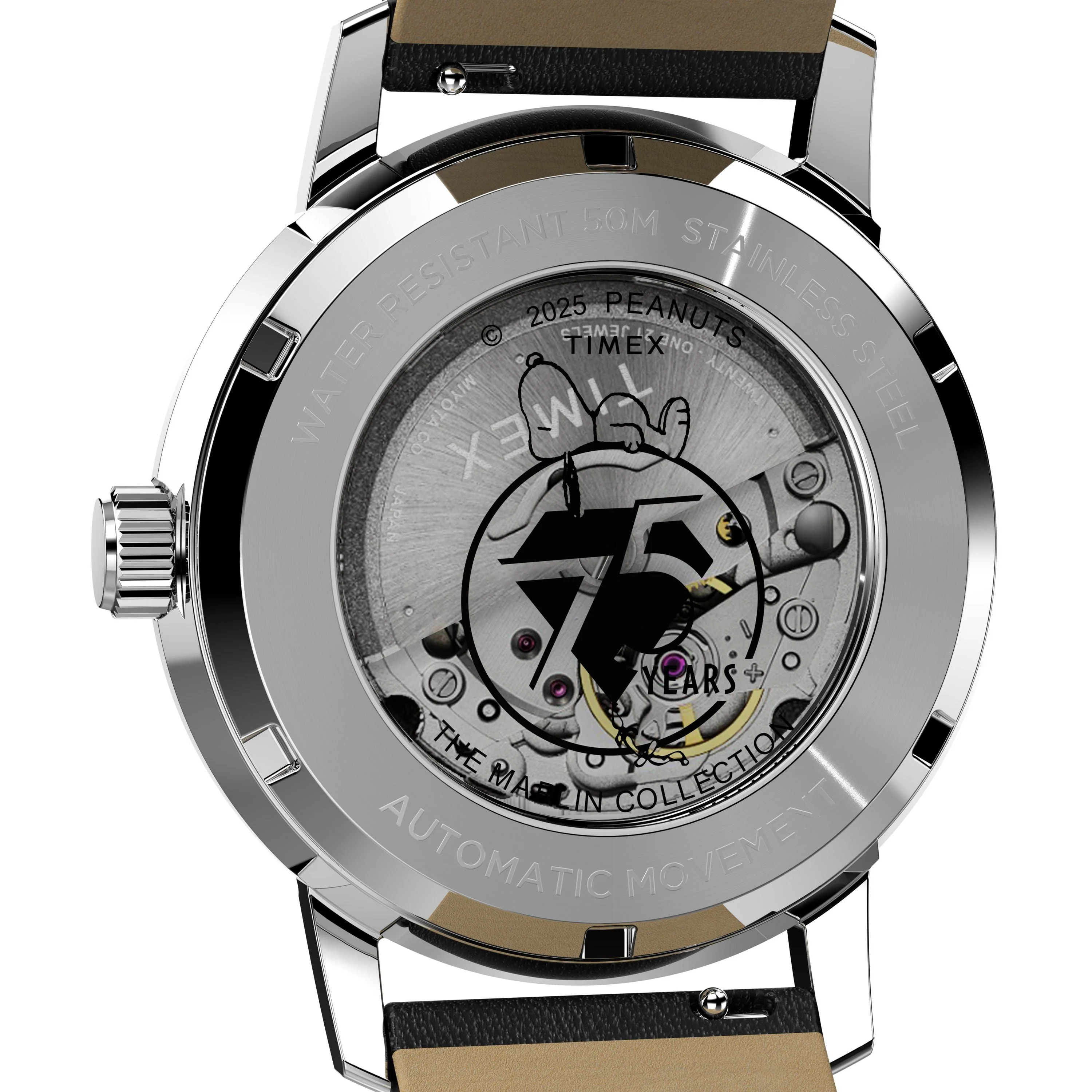 Timex x Peanuts® Marlin® Automatic 75th Anniversary Edition | 40mm, Steel, Leather, Silver Dial - Image 4