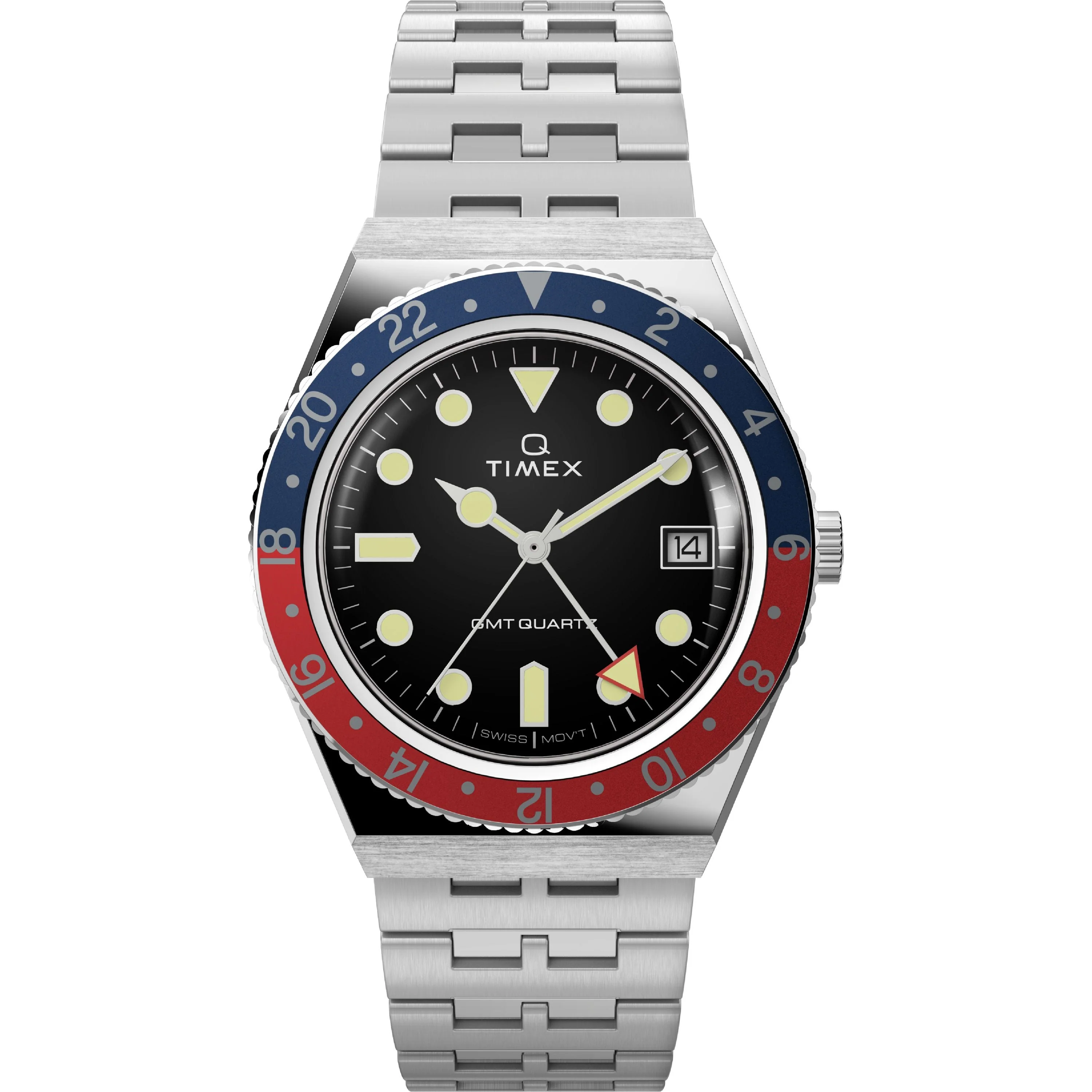 Q Timex GMT | 38mm, Steel, Black Dial