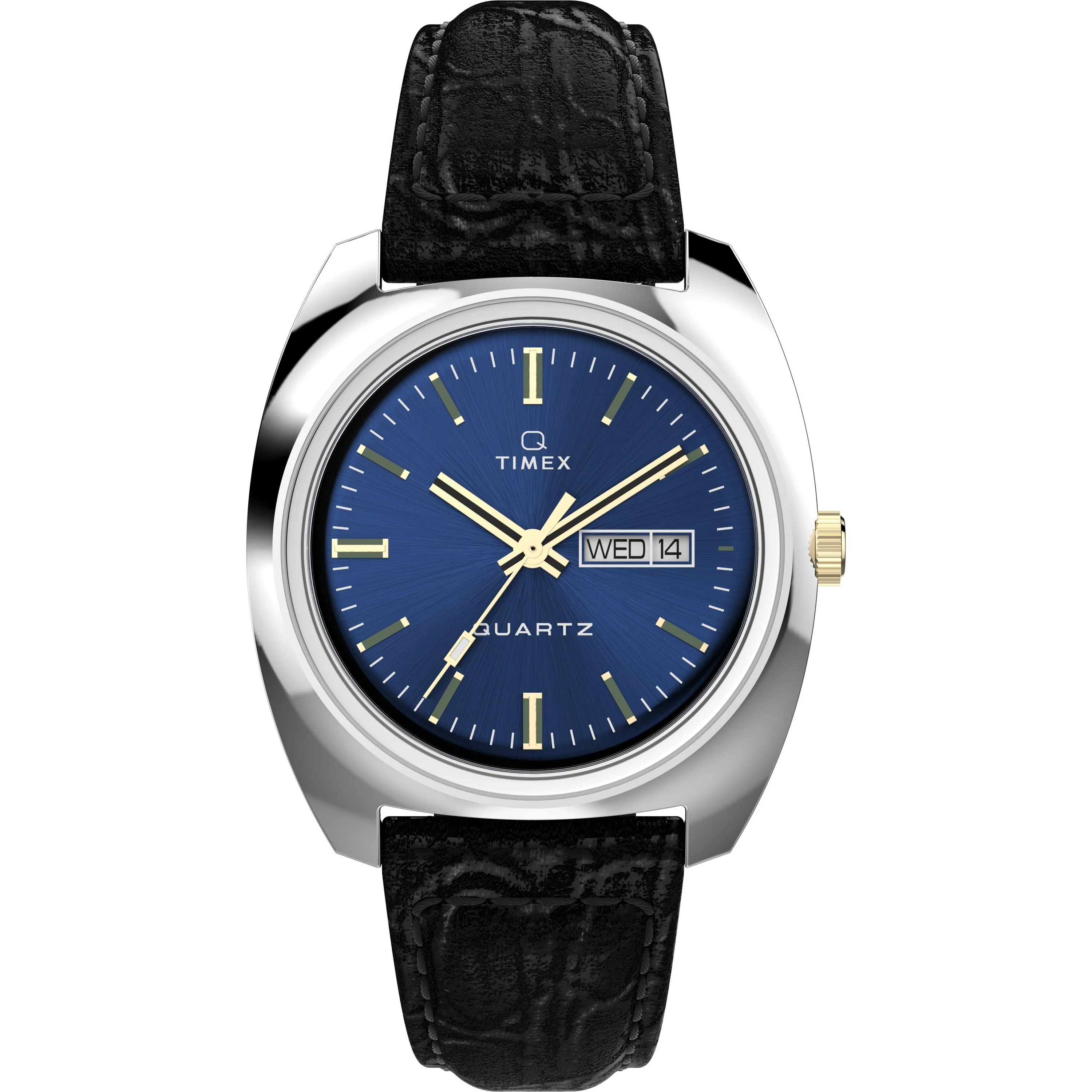 Q 1978 Day/Date | 37.5mm, Steel, Leather, Blue Dial