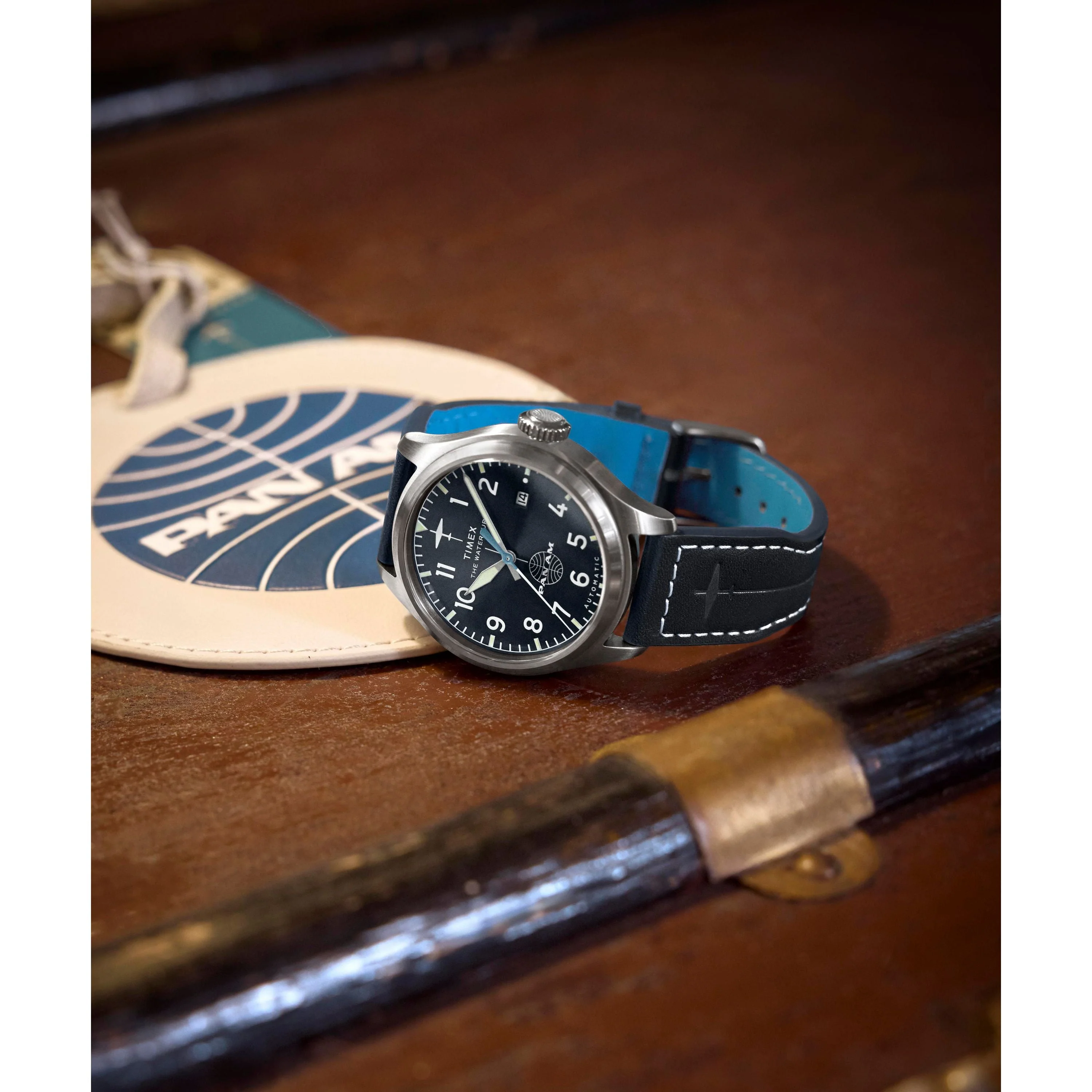 Timex x Pan Am® Waterbury Automatic Ace | 41mm, Steel, Leather, Blue Dial - Image 6