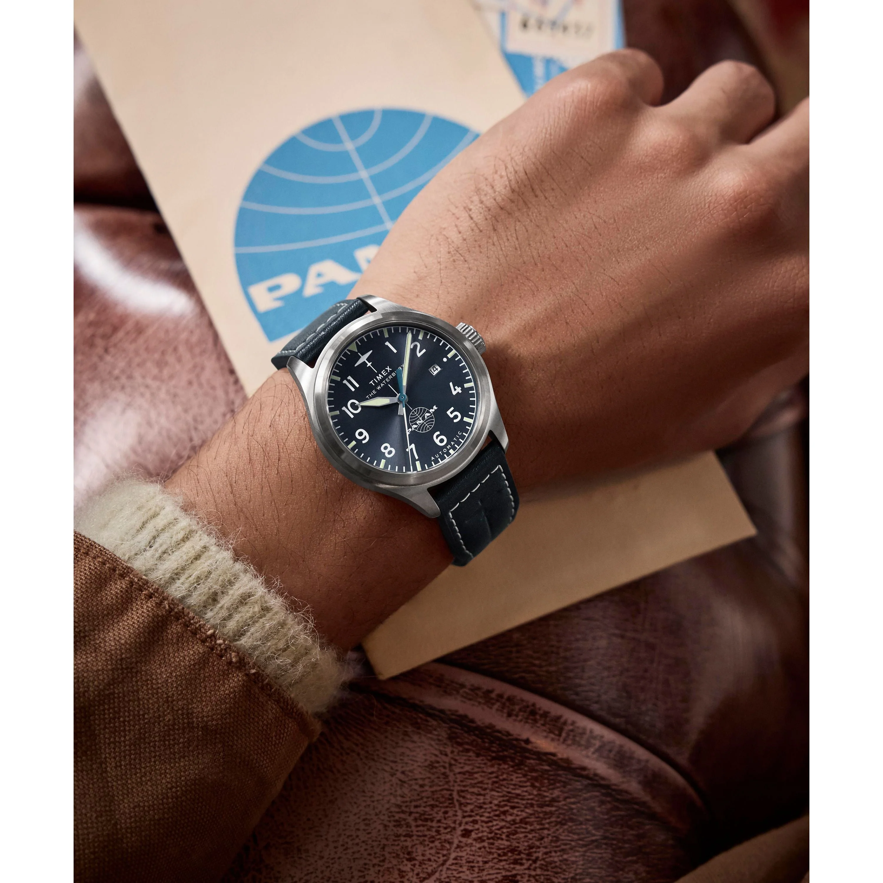 Timex x Pan Am® Waterbury Automatic Ace | 41mm, Steel, Leather, Blue Dial - Image 8