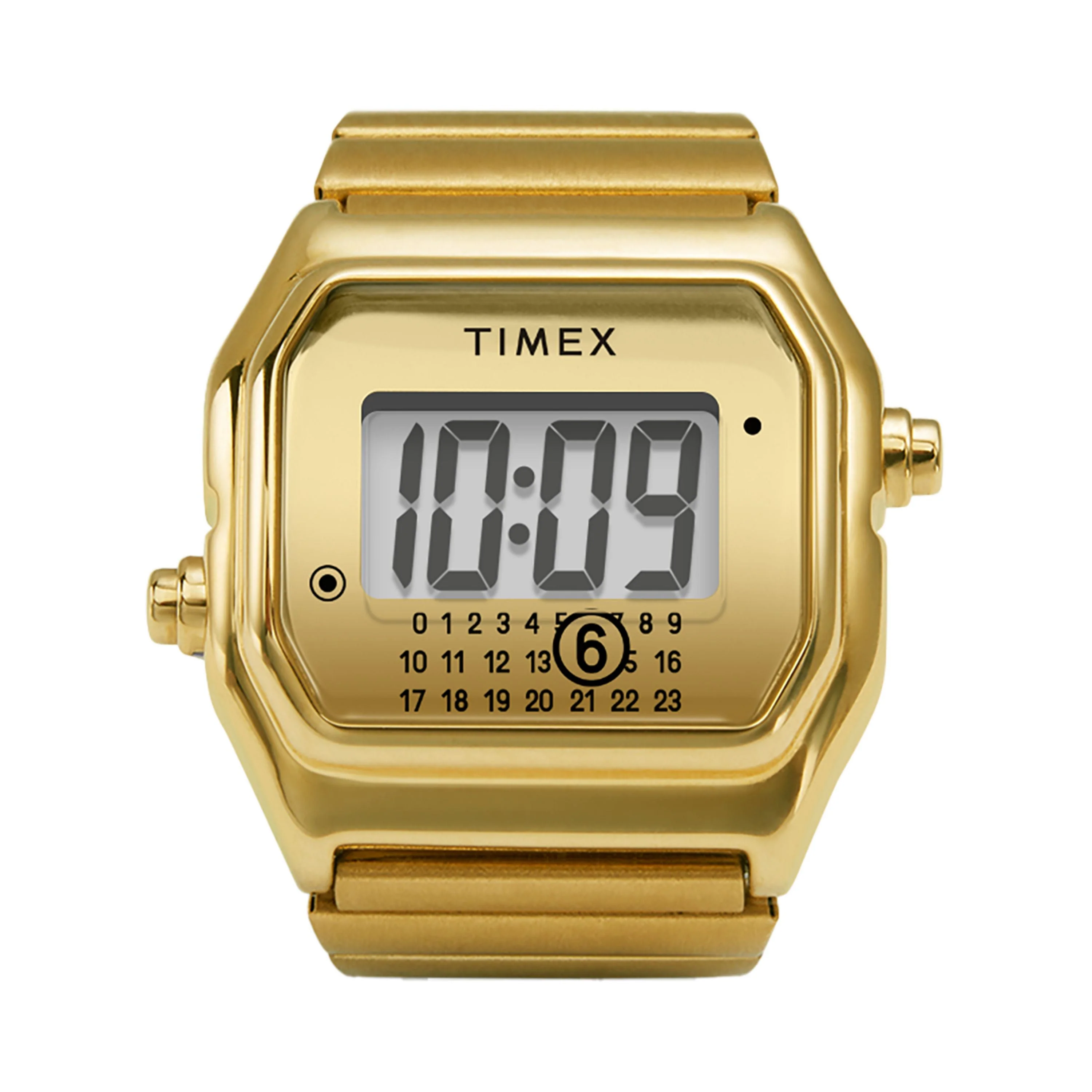 MM6 Gold Tone Digital Ring Watch S/M | 20mm, Steel, Black Dial