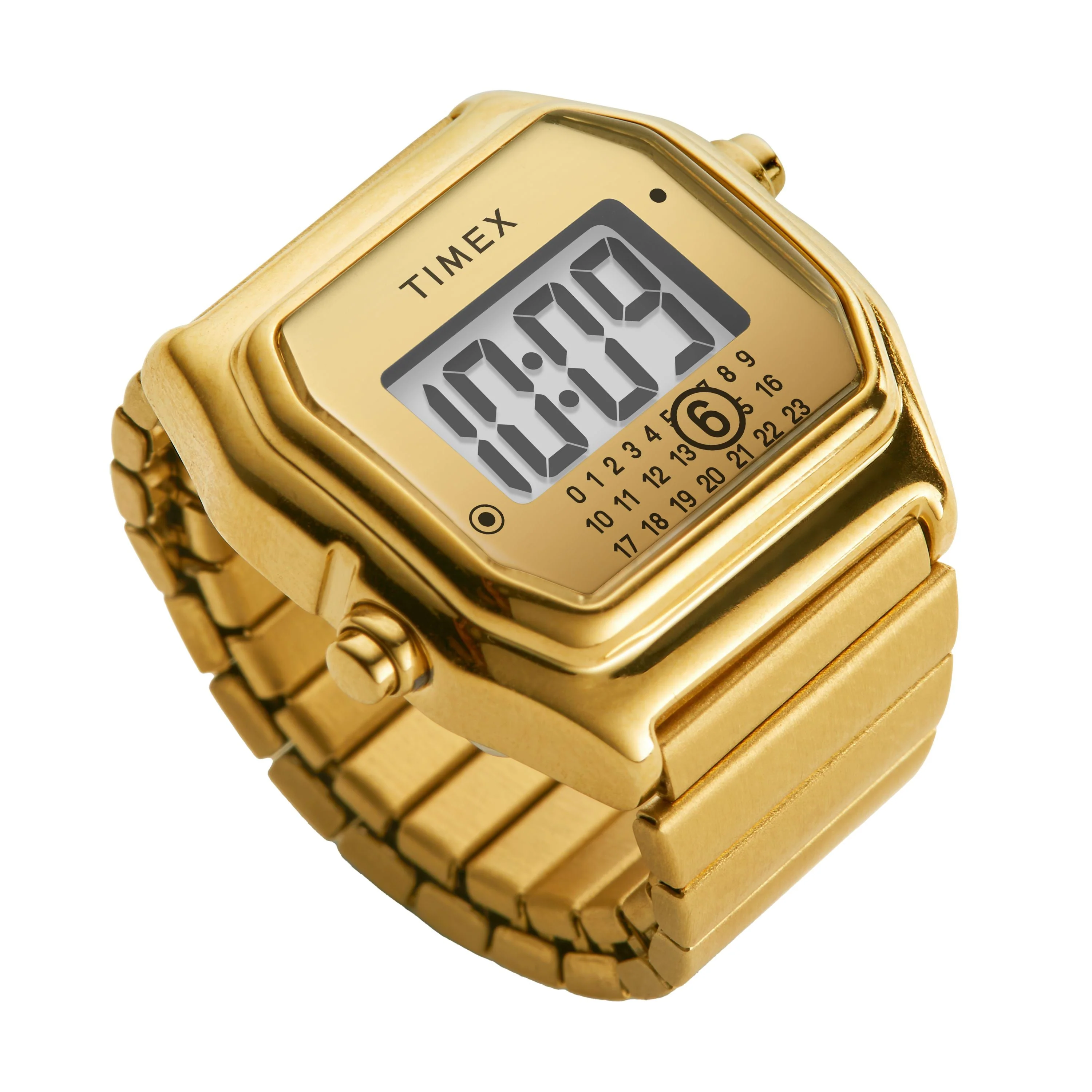 MM6 Gold Tone Digital Ring Watch S/M | 20mm, Steel, Black Dial - Image 4