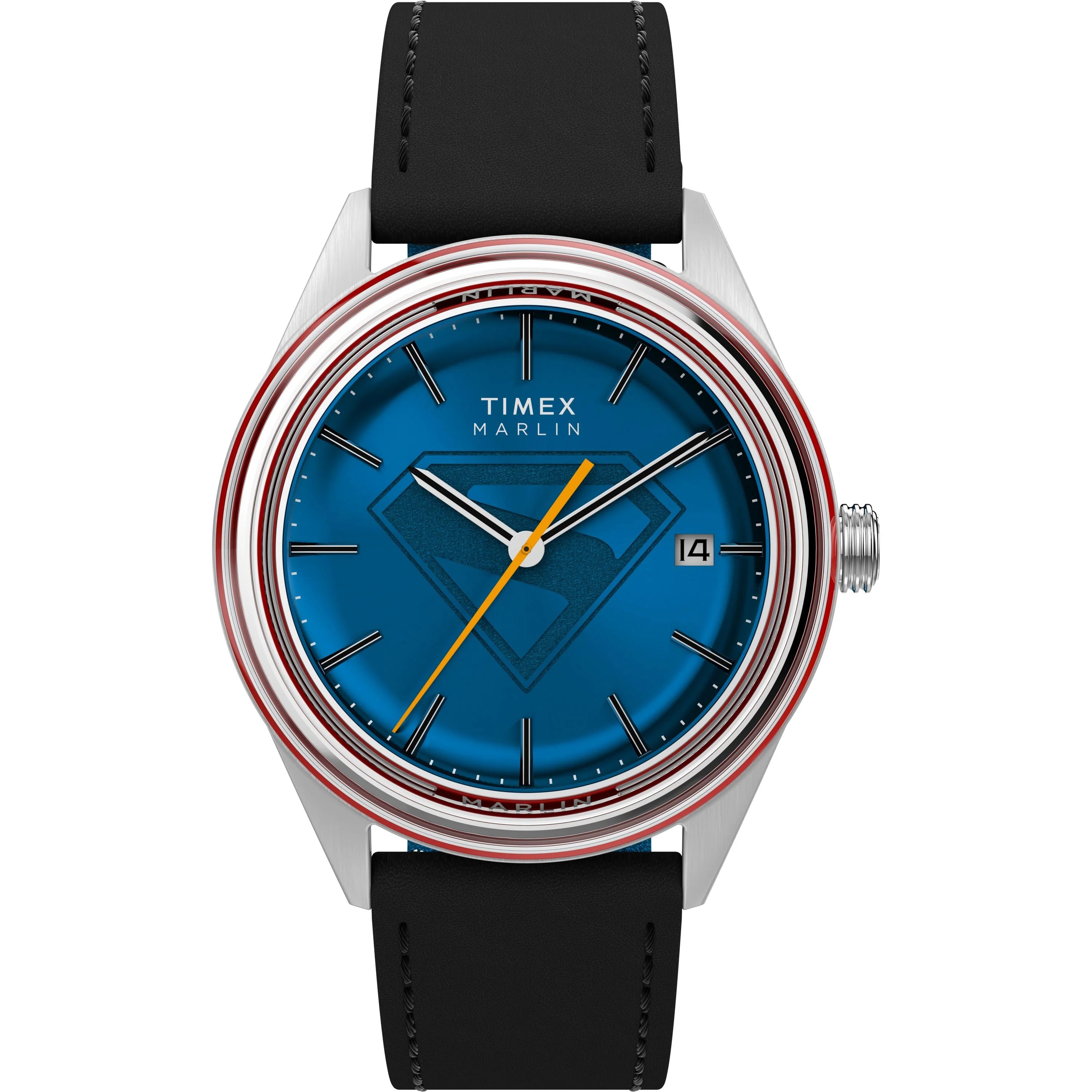 Timex x Superman Marlin® Jet Automatiic | 38mm, Steel, Leather, Blue Dial