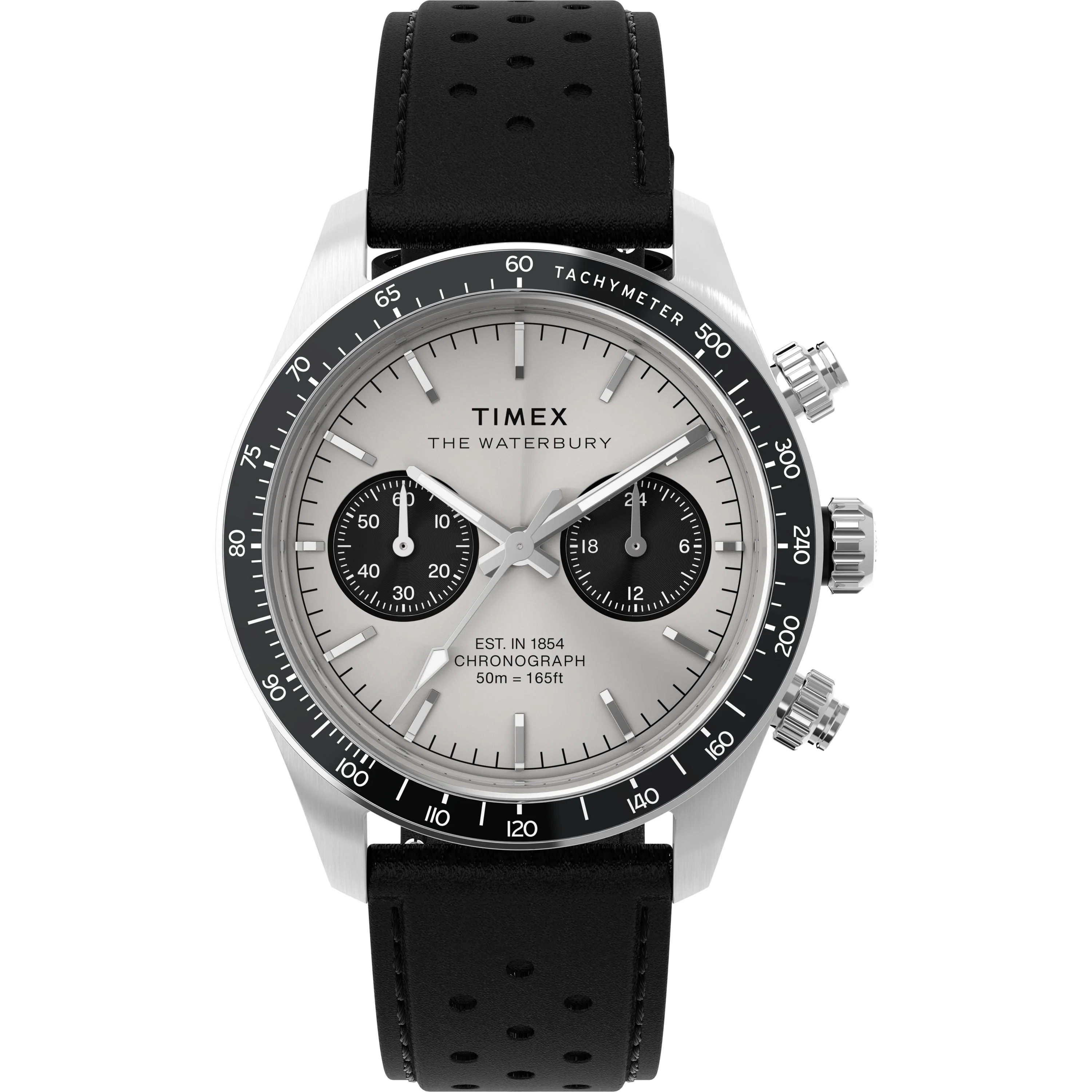 Waterbury Heritage Chronograph | 39mm, Steel, Leather, Silver Dial